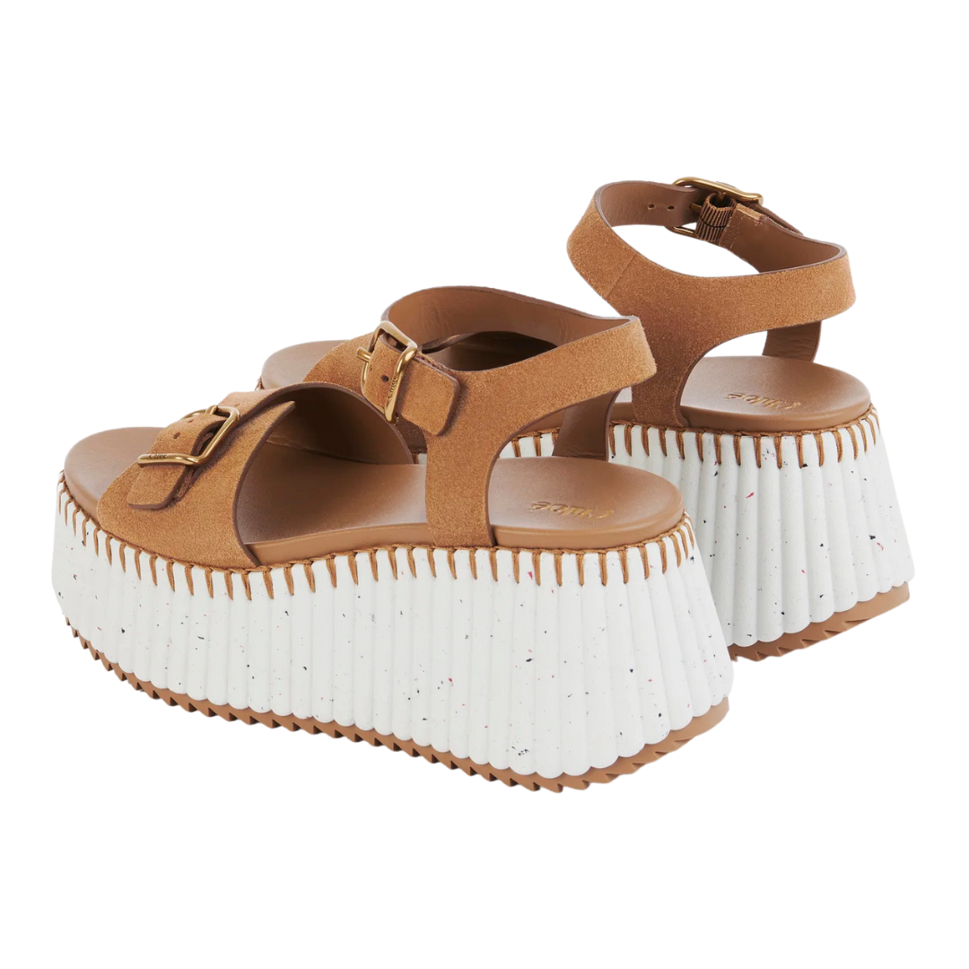 Brown Nama Suede Platform Sandals for Women - Comfortable Summer Slide Shoes with Cushioned Footbed | Perfect for Beach, Vacation & Casual Outfits