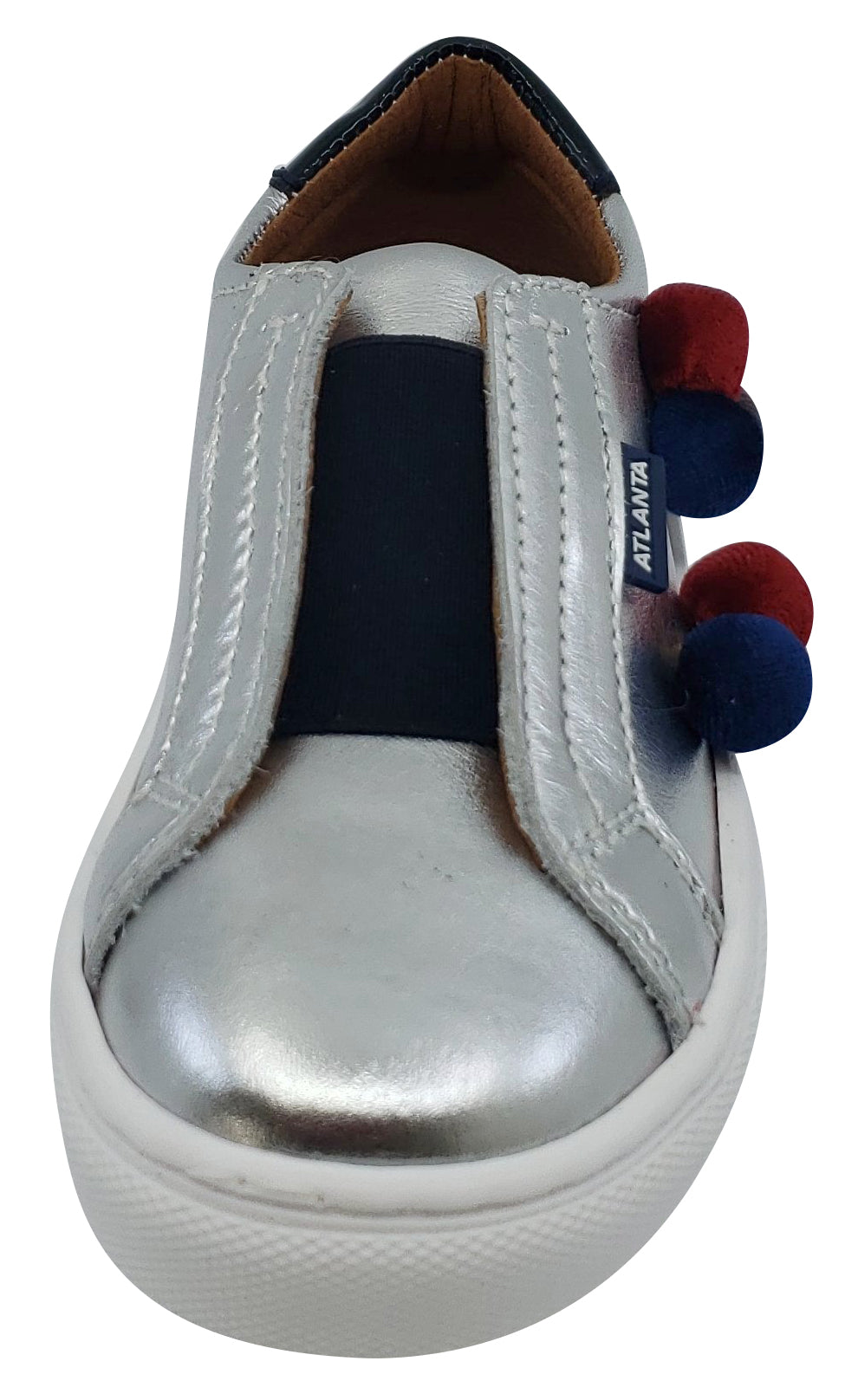 Atlanta Moccasin Girls' Leather Pom Pom Slip-On Shoes - Silver | Comfortable Casual Loafers for School, Playdates & Everyday Wear