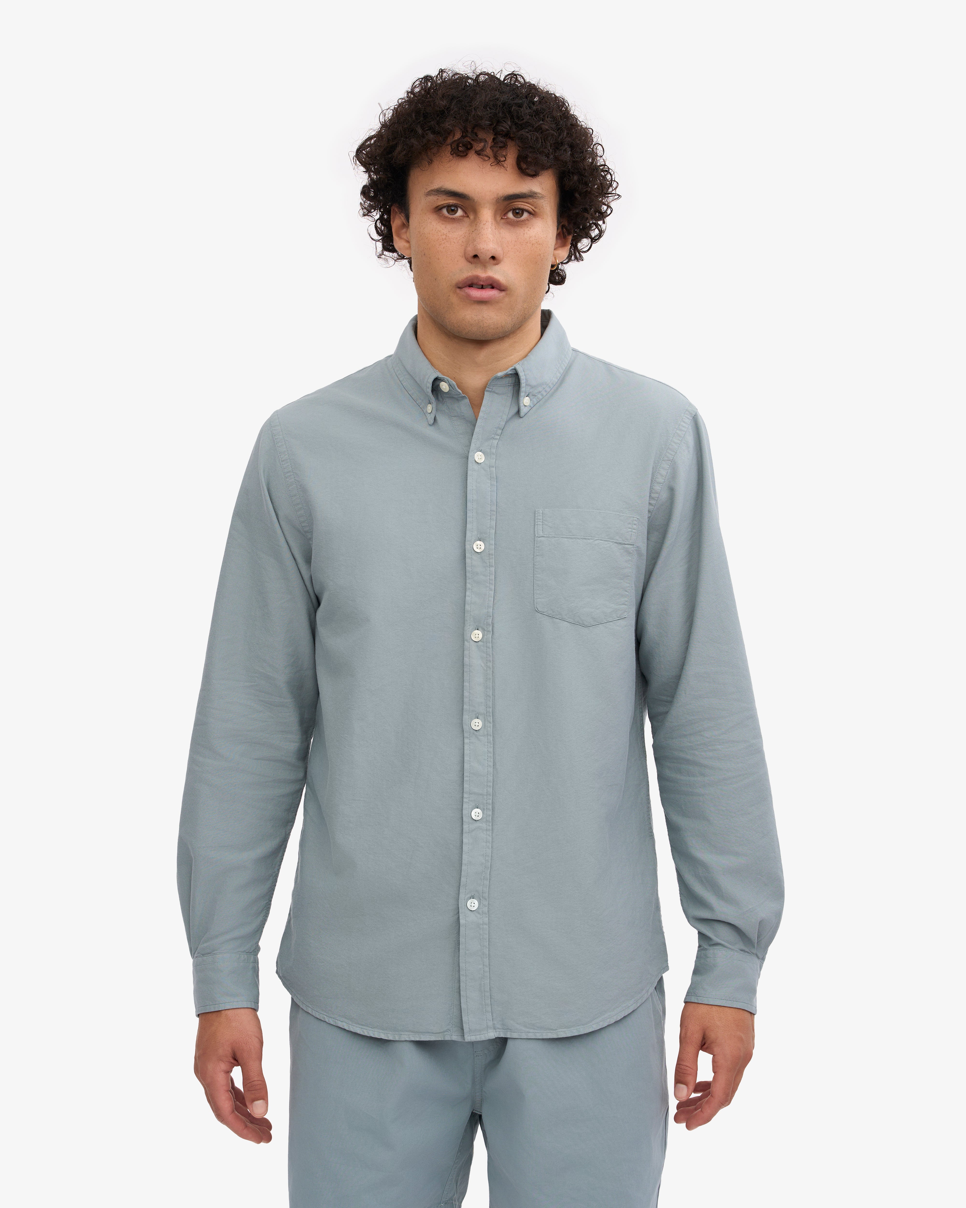 Organic Cotton Button Down Shirt for Men - Soft Steel Blue Casual Dress Shirt - Perfect for Office, Business Meetings & Smart Casual Outfits