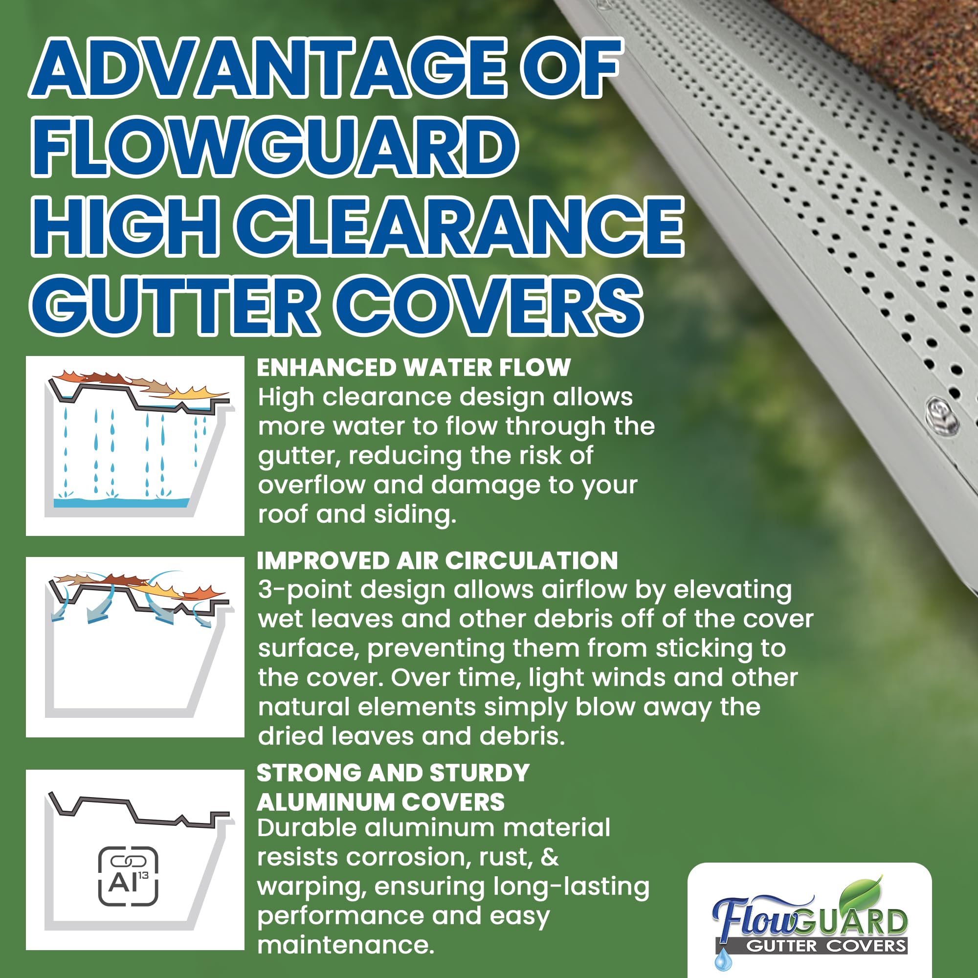 FlowGuard USA Made Professional DIY 5 Inch High Clearance 50-Year Gutter Cover System - Matte Aluminum Gutter Guards (204 Feet) by FlexxPoint - Perfect for Home Roof Protection & Rainwater Drainage