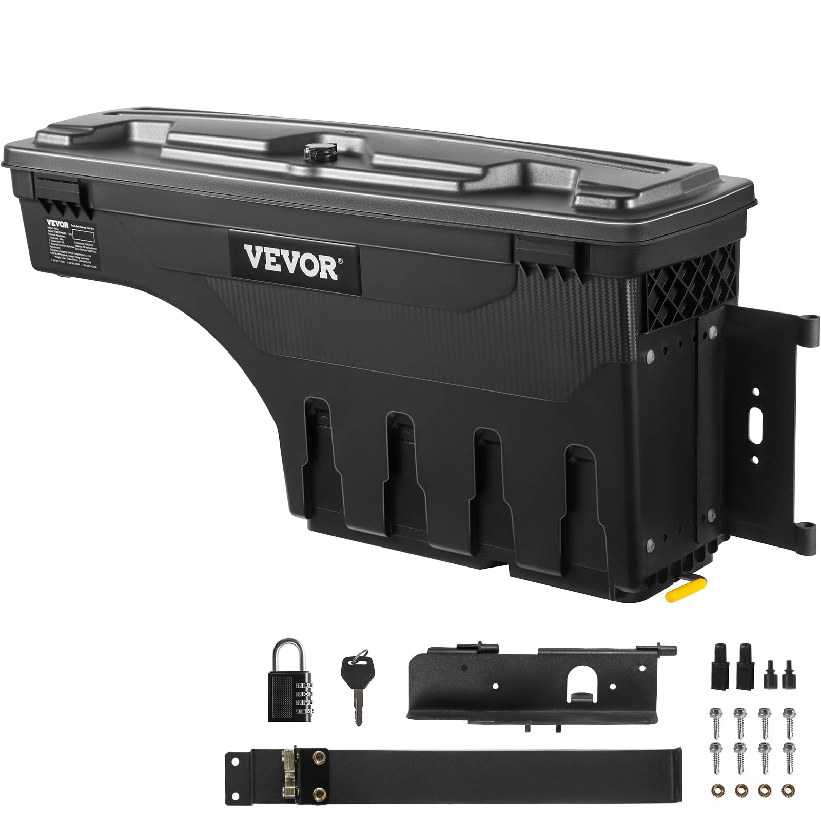 VEVOR 6.6 Gal Lockable Truck Bed Storage Box - Waterproof ABS Wheel Well Tool Box with Password Padlock | Compatible with Toyota Tundra 2007-2021 | Passenger Side Black | Perfect for Truck Accessories & Outdoor Gear Storage