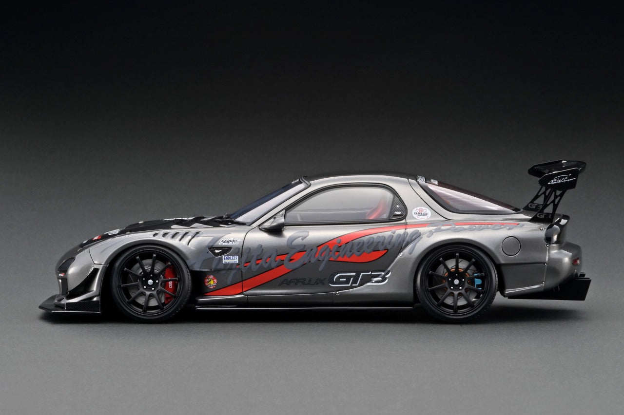 1:18 Scale Mazda RX-7 FD3S FEED Afflux GT3 Diecast Model Car - Gun Metallic Finish - Collectible Racing Replica for Display & Racing Enthusiasts - Perfect for Home Office Decor, Car Shows & Gift Giving