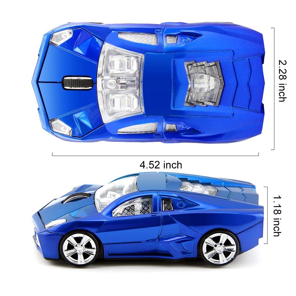 Wireless 2.4G USB Optical Gaming Mouse for Laptop & Desktop - Ergonomic Sports Car Design Computer Mouse (Blue) | Perfect for Gaming, Office Work & Travel Use