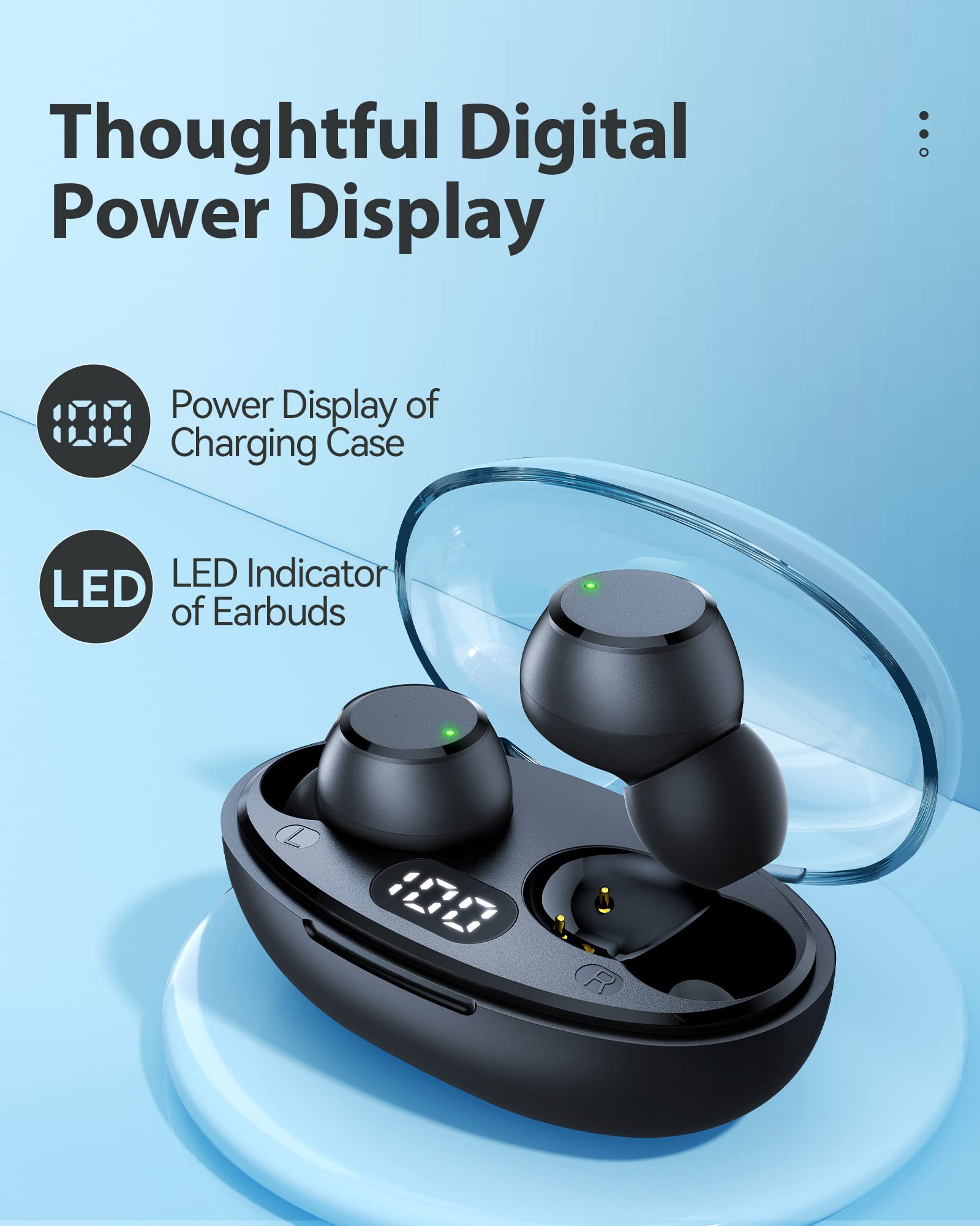 Bluetooth 5.0 Wireless Earbuds with Built-in Mic - 35Hrs Playtime, IPX5 Waterproof, Premium Stereo Sound, Mini In-Ear Headphones with Charging Case (Black) - Perfect for Workouts, Commuting & Travel