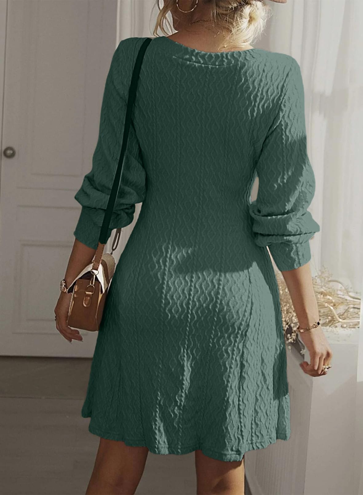 Trendy 2025 Spring V-Neck Knit A-Line Long Sleeve Sweater Dress for Women | Dokotoo Work Dresses | Perfect for Office, Business Casual & Spring Outfits