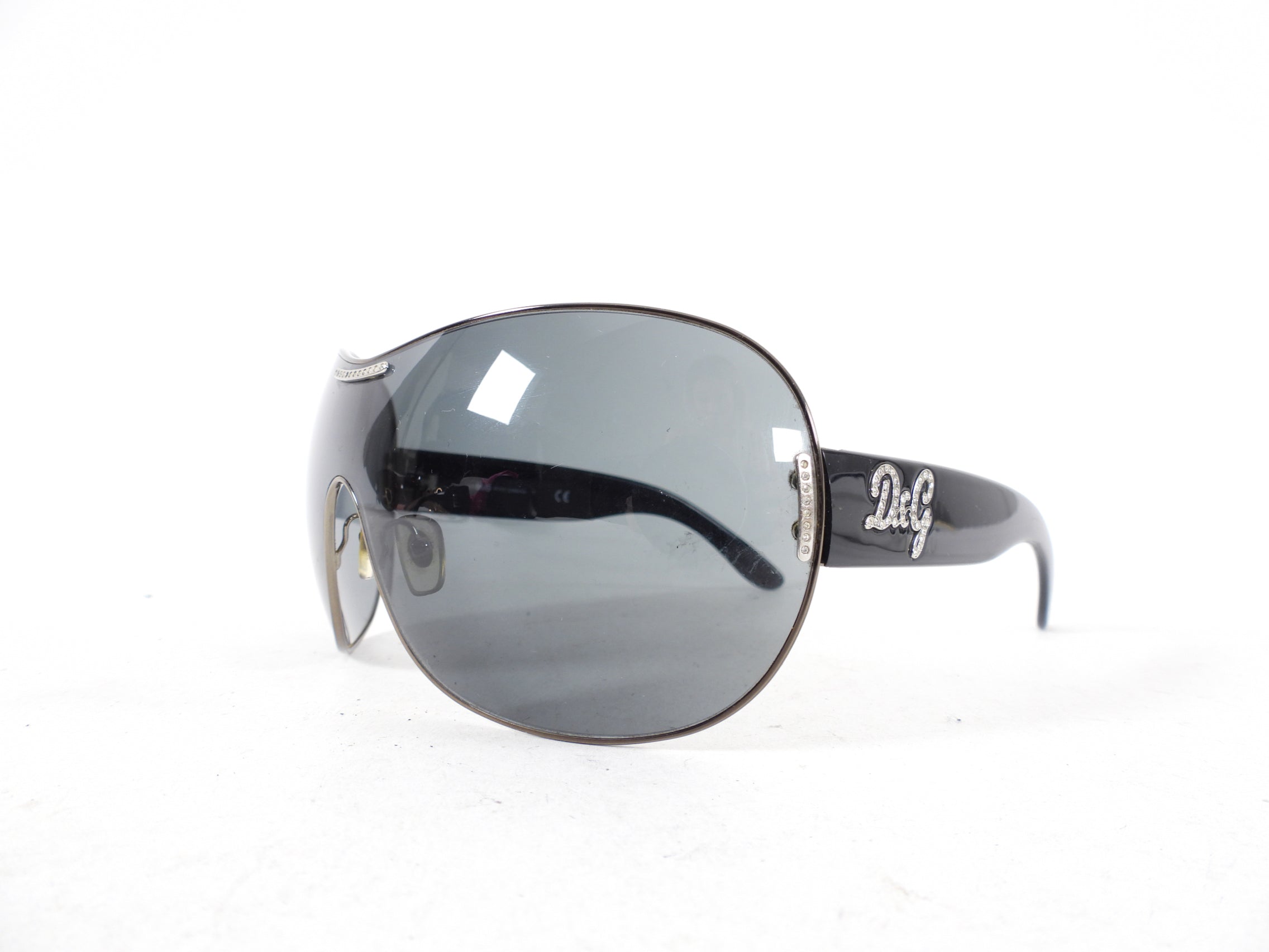 D&G Dolce and Gabbana Crystal Embellished Shield Wrap Sunglasses for Women - Luxury Designer Shades for Summer, Beach & Outdoor Fashion