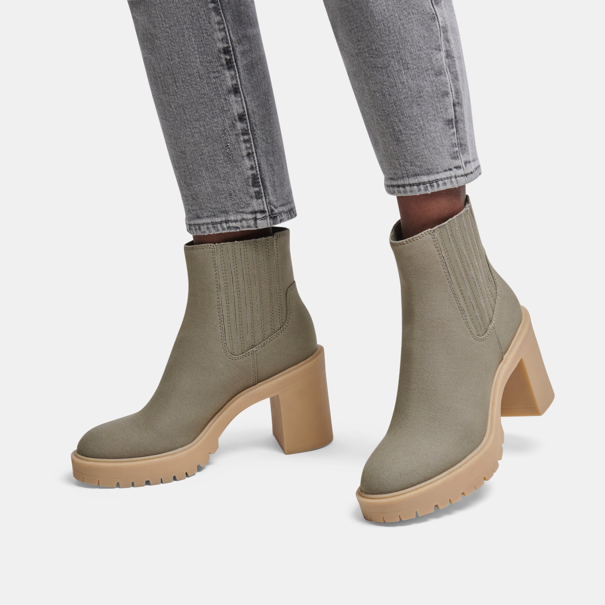 Re:vita Women's Sage Green Canvas Caster Booties - Comfortable Slip-On Shoes for Casual Wear, Work & Everyday Outfits