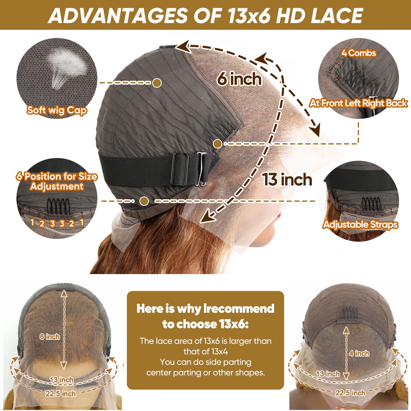 13x6 HD Ombre Lace Front Human Hair Wig - Body Wave Highlight Lace Frontal Wig with Baby Hair, 180% Density 4/27 Colored Glueless Honey Blonde 28 Inch | Perfect for Cosplay, Daily Wear & Special Occasions