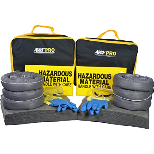 35-Piece Portable Spill Cleanup Kit for Oil, Chemical & Liquid - Includes 25 Sorbent Pads, 3 Socks, 5 Disposal Bags, PPE Gloves & Goggles - Heavy Duty Reusable Nylon Storage Bag - Ideal for Car, Truck, Garage, Workshop & Home Emergency Spill Response