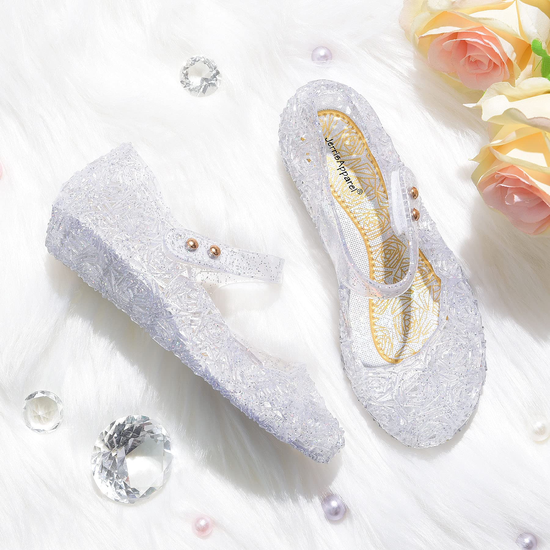 JerrisApparel Girls Princess Sandals - Sparkly Jelly Mary Jane Flats for Cosplay, Party & Dress Up | Comfortable Kids Costume Shoes for Halloween, Birthday & Special Occasions