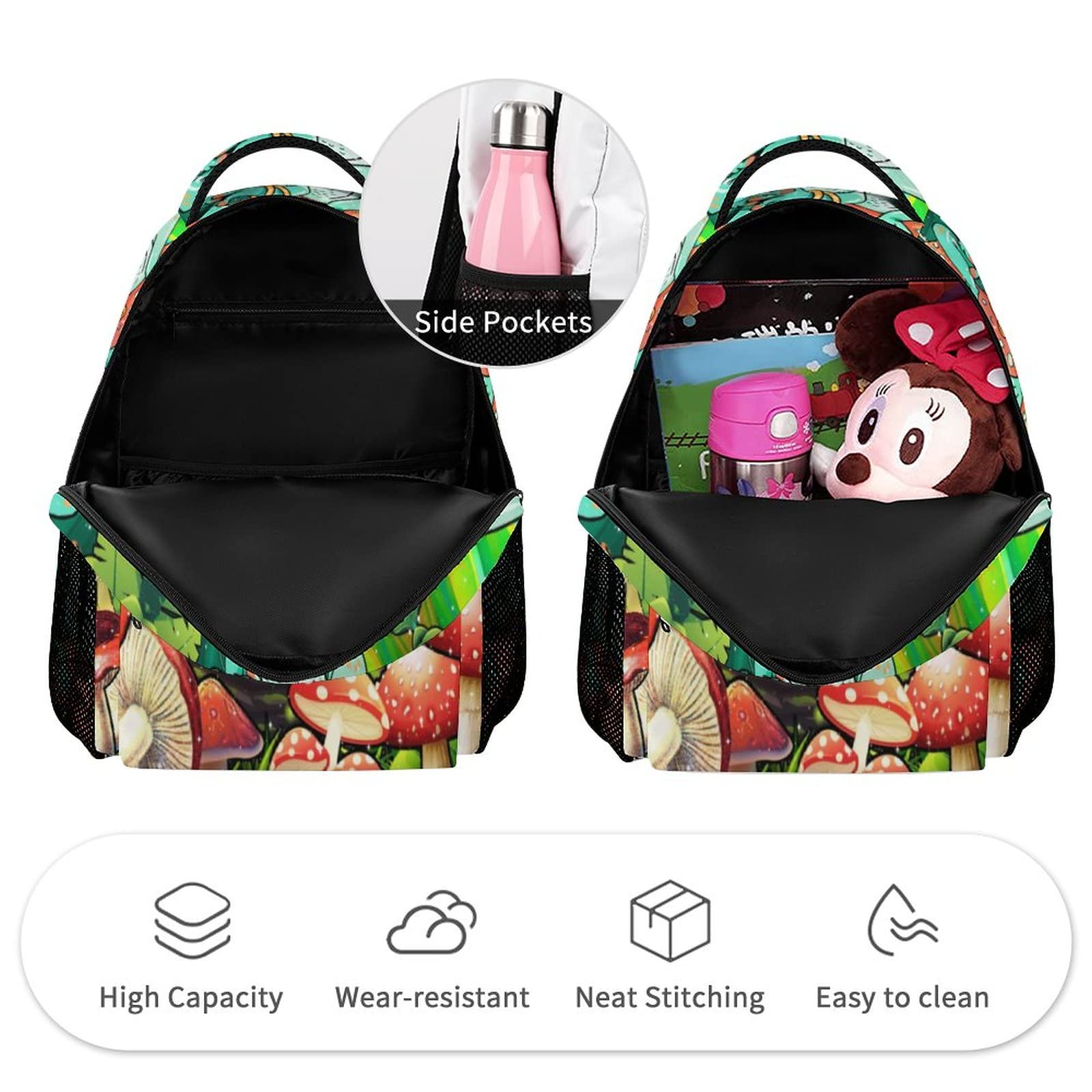 Cute Frog Mushroom Print Backpack for Kids Boys Girls - Durable Polyester School Bag, Stylish Laptop Bookbag for Travel, School & Outdoor Adventures