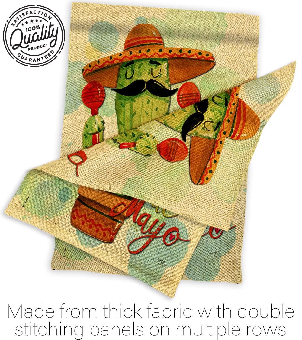 Mr Cactus Cinco de Mayo Garden Flag Set - Double-Sided Burlap Decor for Outdoor Parties