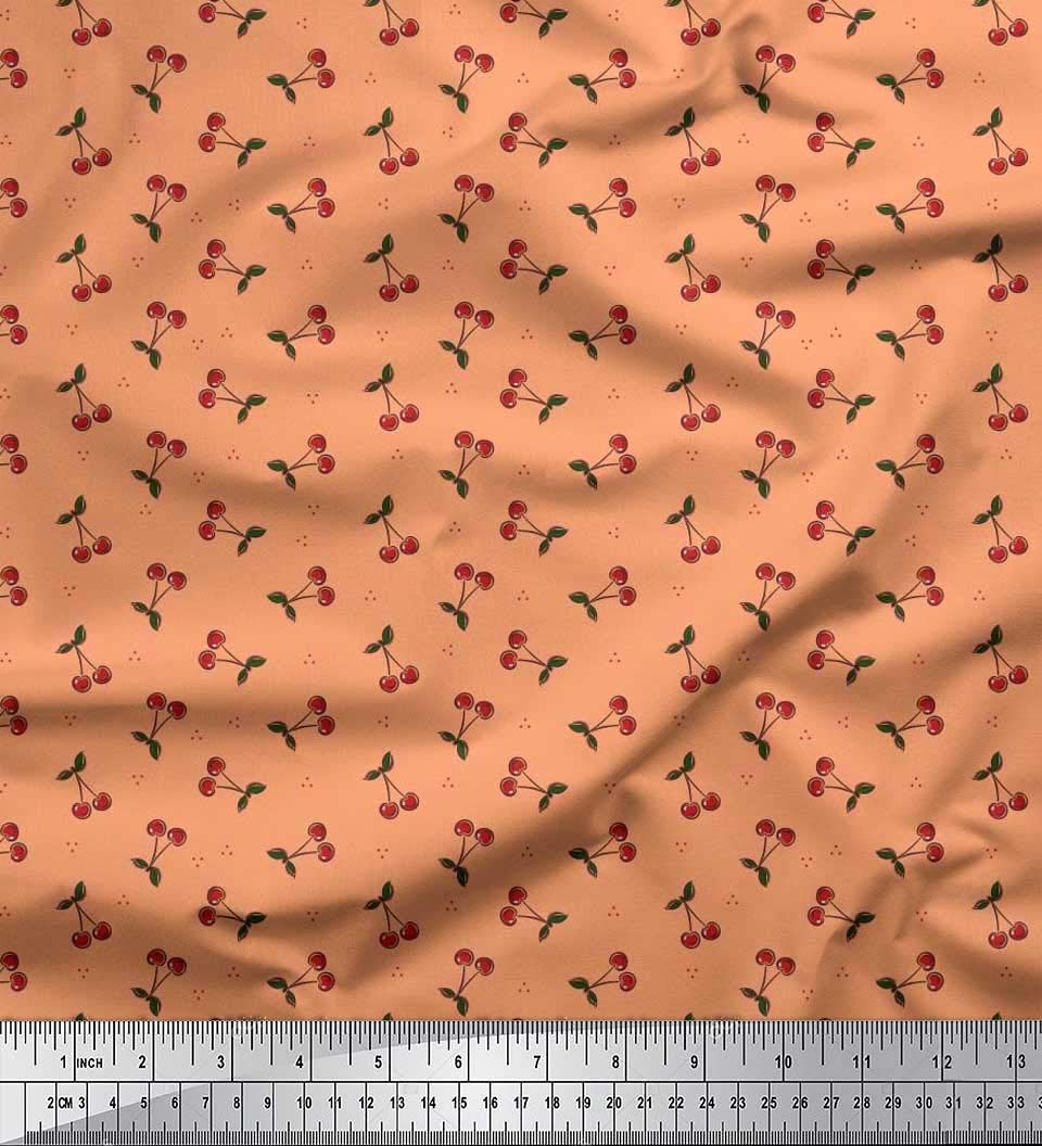Soimoi Cotton Cambric Orange Fabric by The Yard - 56 Inch Wide - Dots, Leaves & Cherry Print Material for DIY Crafts, Quilting, Dressmaking & Home Decor