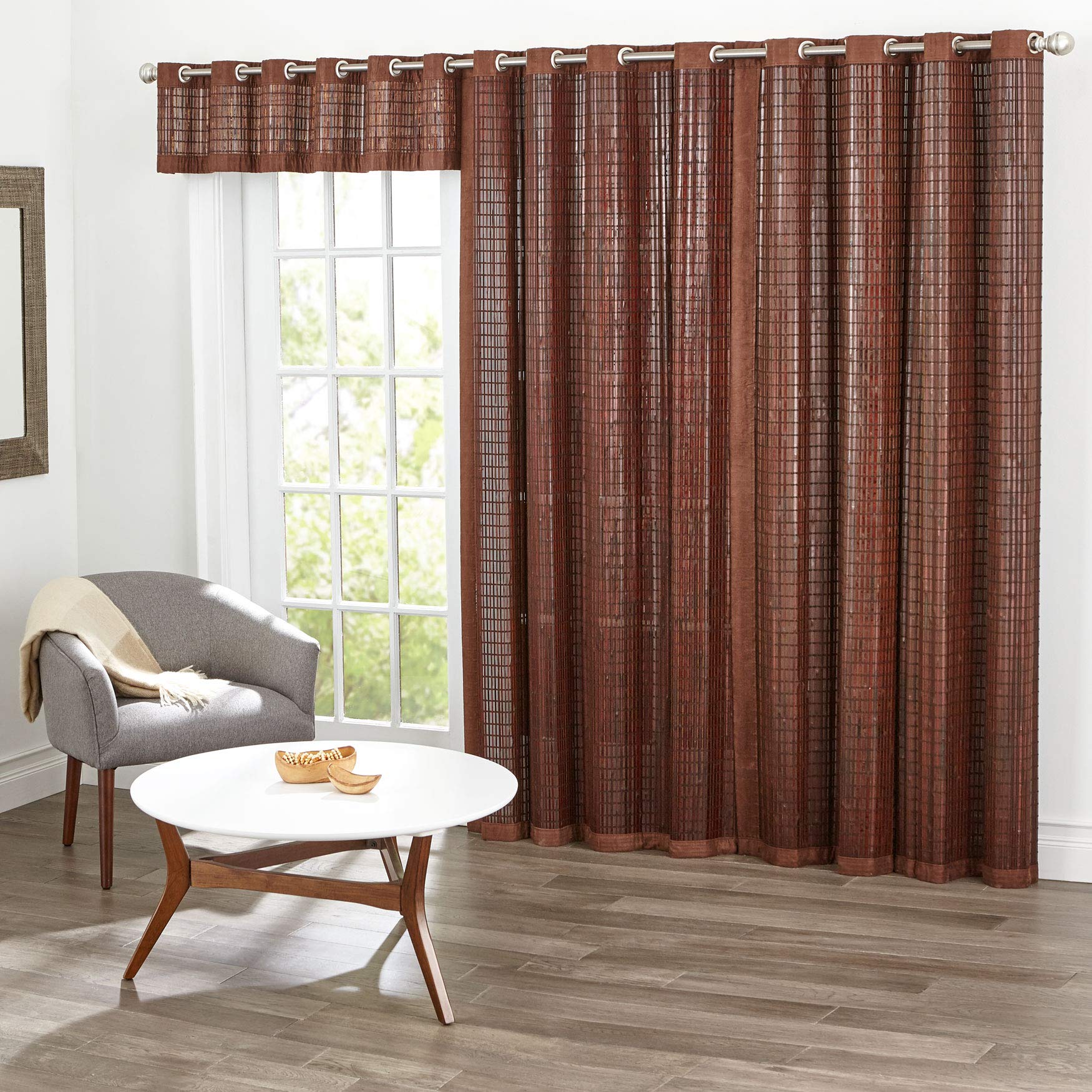 BrylaneHome Grommet Panel Window Curtain - 42 Inch Wide x 84 Inch Long, Honey Oak Brown - Perfect for Living Room, Bedroom & Home Decor
