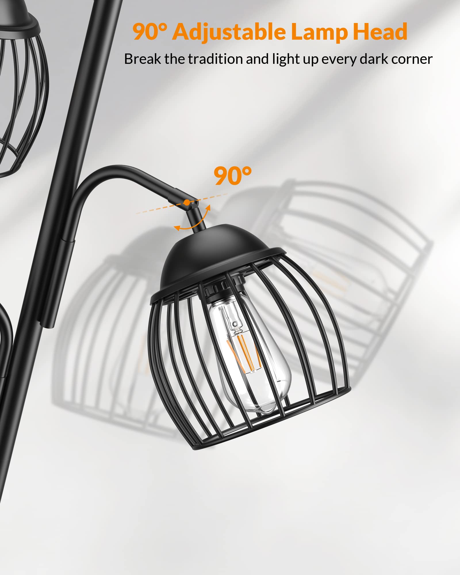 LEPOWER Adjustable Dimmable Floor Lamp with 3 x 1000LM LED Edison Bulbs - Industrial Style Multi-Head Standing Light for Bedroom, Office & Living Room - Perfect for Reading, Working and Ambient Lighting