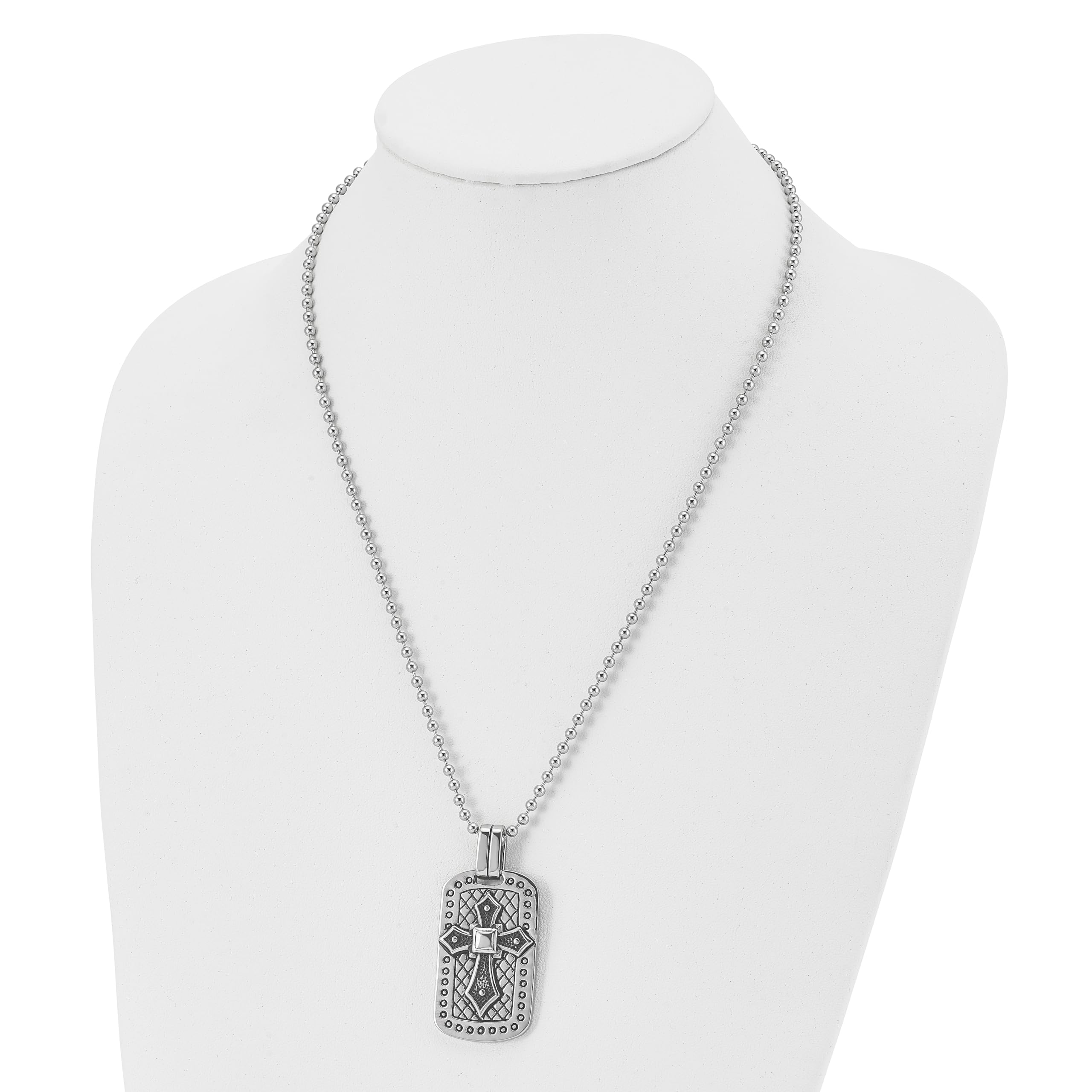 Vintage Stainless Steel Cross Dog Tag Necklace for Men & Women - Religious Jewelry Gift for Baptism, Confirmation & Everyday Wear