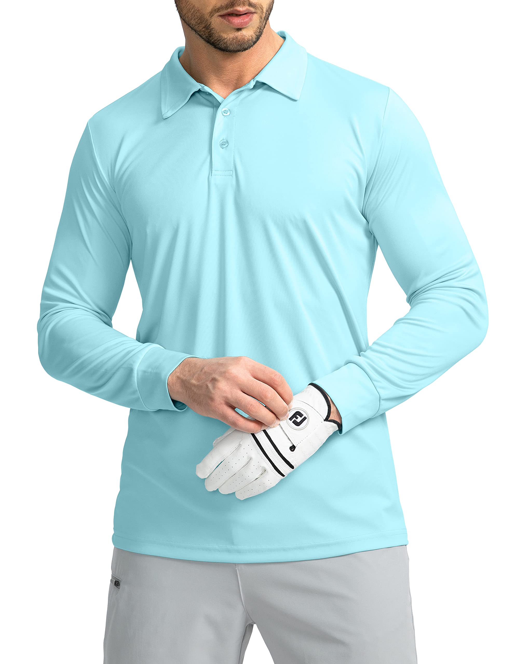 Men's Long Sleeve Polo Shirt - UPF 50+ Sun Protection Golf & Casual Shirt - Lightweight Moisture Wicking for Golf, Work, Fishing & Outdoor Activities