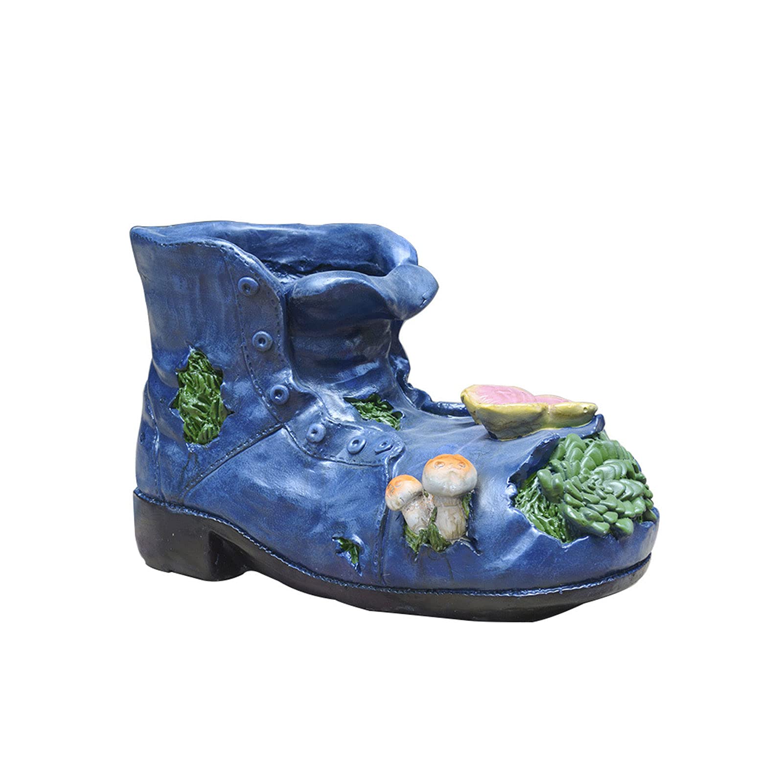 Large Blue Flower Plant Pot with Mushroom Decor - Resin Succulent Planter for Bonsai, Garden & Home Decor | Perfect for Indoor Plants, Office Desk & Outdoor Gardens