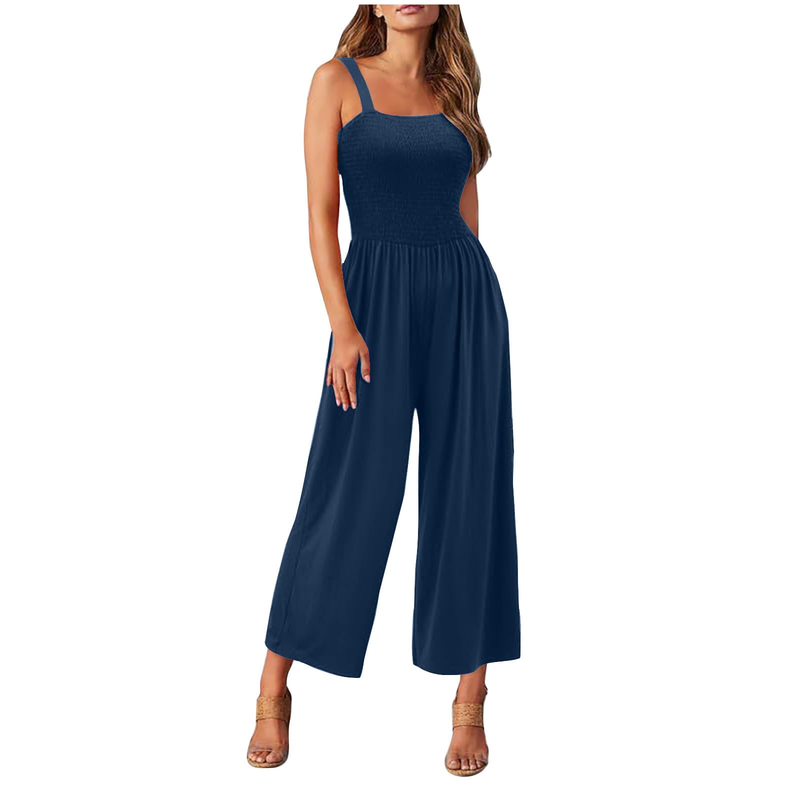 Women's Sleeveless Jumpsuit - Casual Loose Overalls Romper with Pockets | Wide Leg One Piece Travel Outfit for Summer, Beach & Vacation Wear