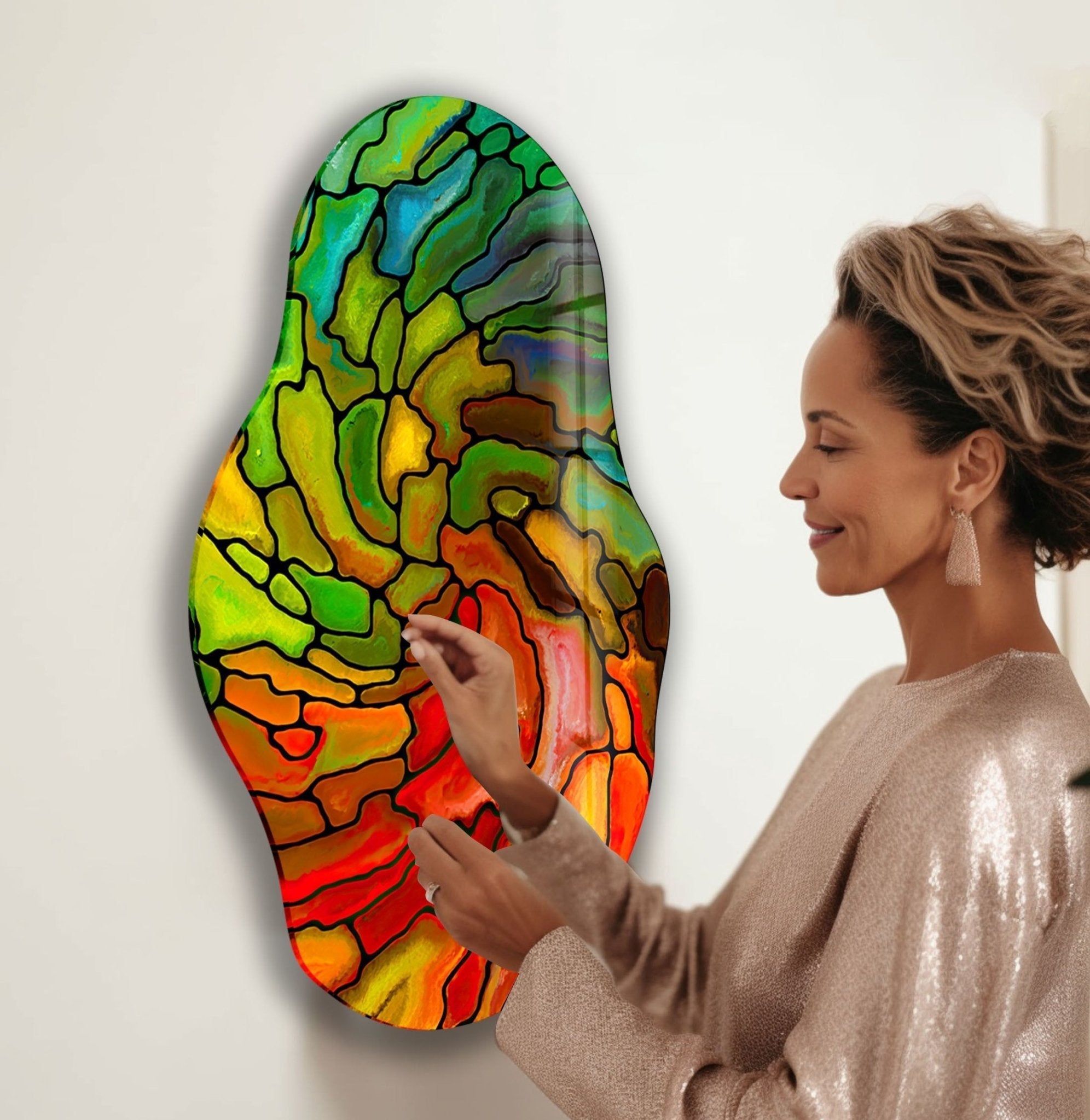 Handmade Asymmetrical Red Stained Glass Wall Art - Modern Abstract Sun Catcher for Home Decor, Living Room, Bedroom & Office