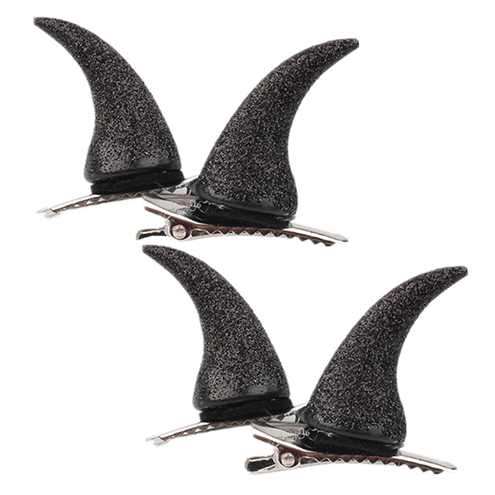 4pcs Devil Horn Hair Clips - Glitter Halloween Hair Barrettes for Women & Girls - Black Cosplay Hair Accessories for Halloween Parties, Costume Events & Themed Celebrations
