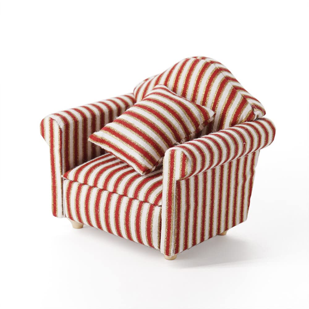 1/12 Scale Miniature Chair Armchair - Striped Dollhouse Furniture Accessories for Model Scenes & DIY Crafts | Odoria Brand