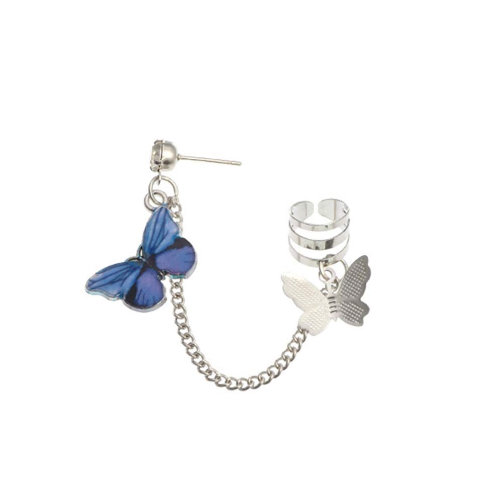 Angel3292 Punk Butterfly Dangle Ear Cuff Clip Chain Stud Earrings for Women - 1PC Gothic Party Jewelry for Concerts, Night Out & Costume Accessories