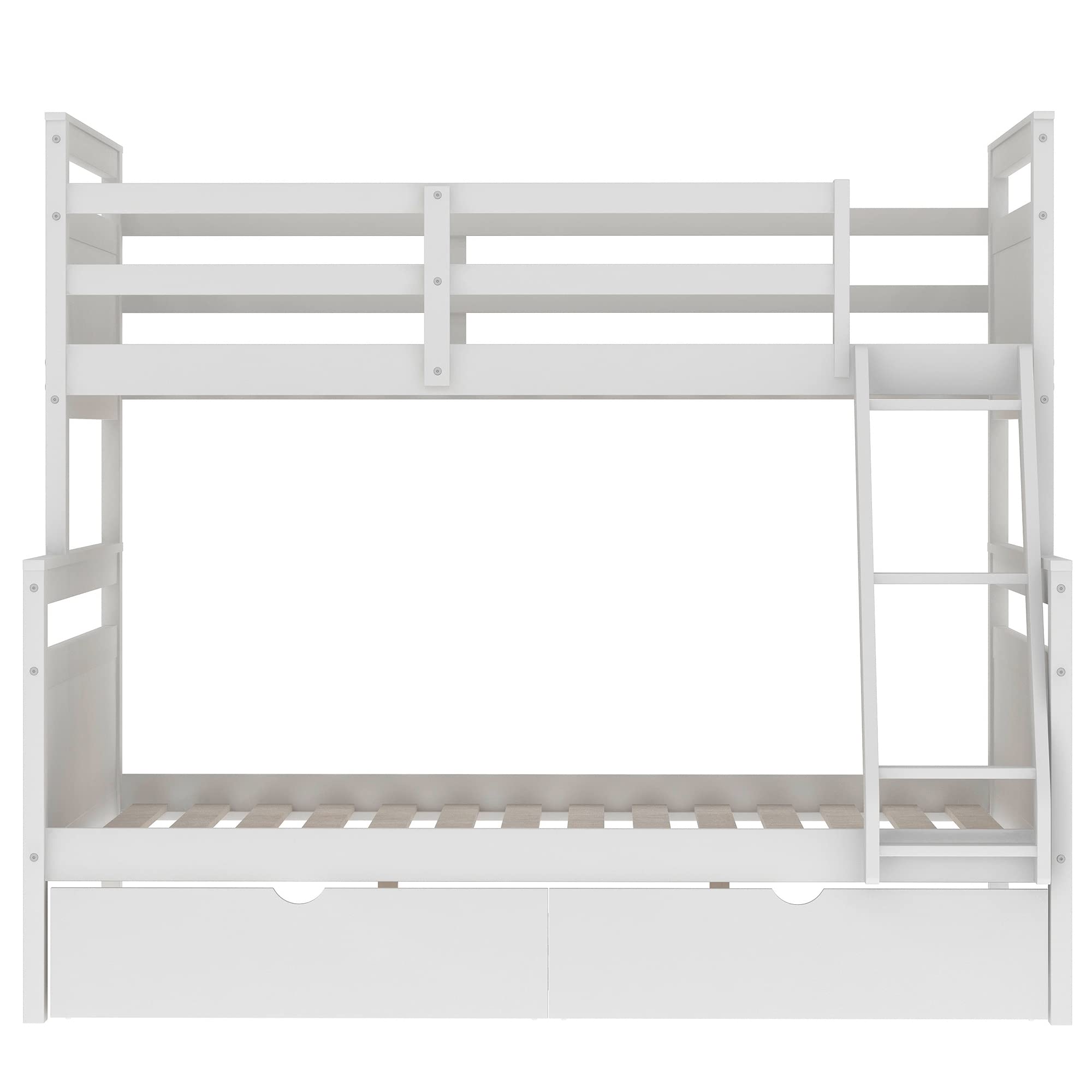 Twin Over Full Bunk Bed with Storage Drawers - Convertible Wooden Bunk Bed Frame with Guardrail & Ladder for Kids, Teens, Boys & Girls - Space-Saving Bedroom Solution for Shared Rooms, Dorms & Small Spaces