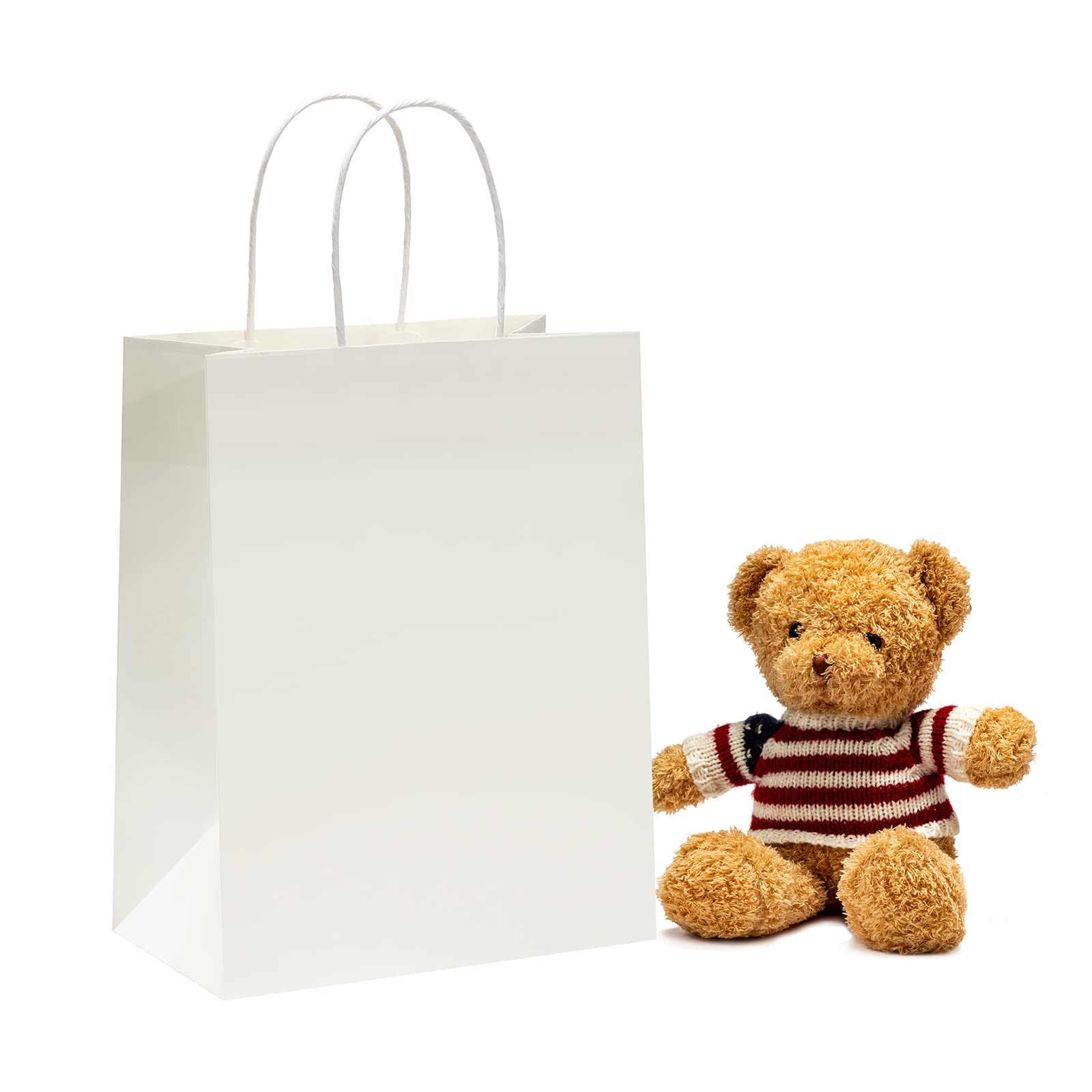 Romtrace 100-Pack White Kraft Paper Gift Bags with Handles - 8.3