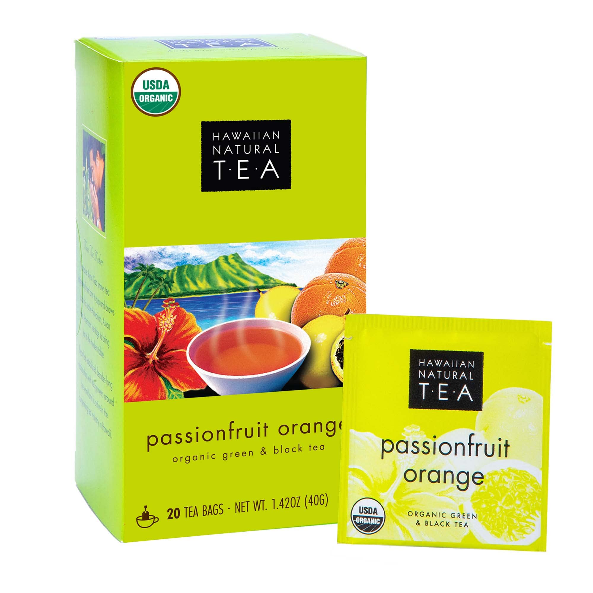 Organic Hawaiian Passion Fruit Orange Tea - Tropical Green & Black Tea Blend, 20 Tea Bags | Antioxidant-Rich, Caffeine-Free | Perfect for Daily Relaxation, Gifts & Afternoon Tea Time