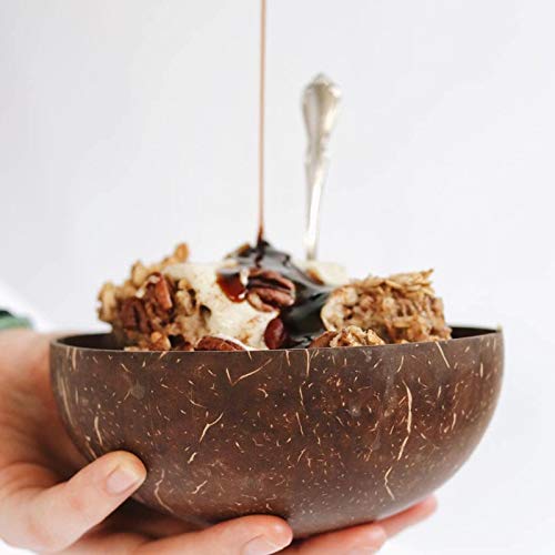 2-Pack Natural Coconut Bowls - Handcrafted Wooden Rice & Noodle Bowls for Fruit Salad, Decor, and Serving | Eco-Friendly Coconut Shell Dishes for Kitchen, Dining, and Home Decor
