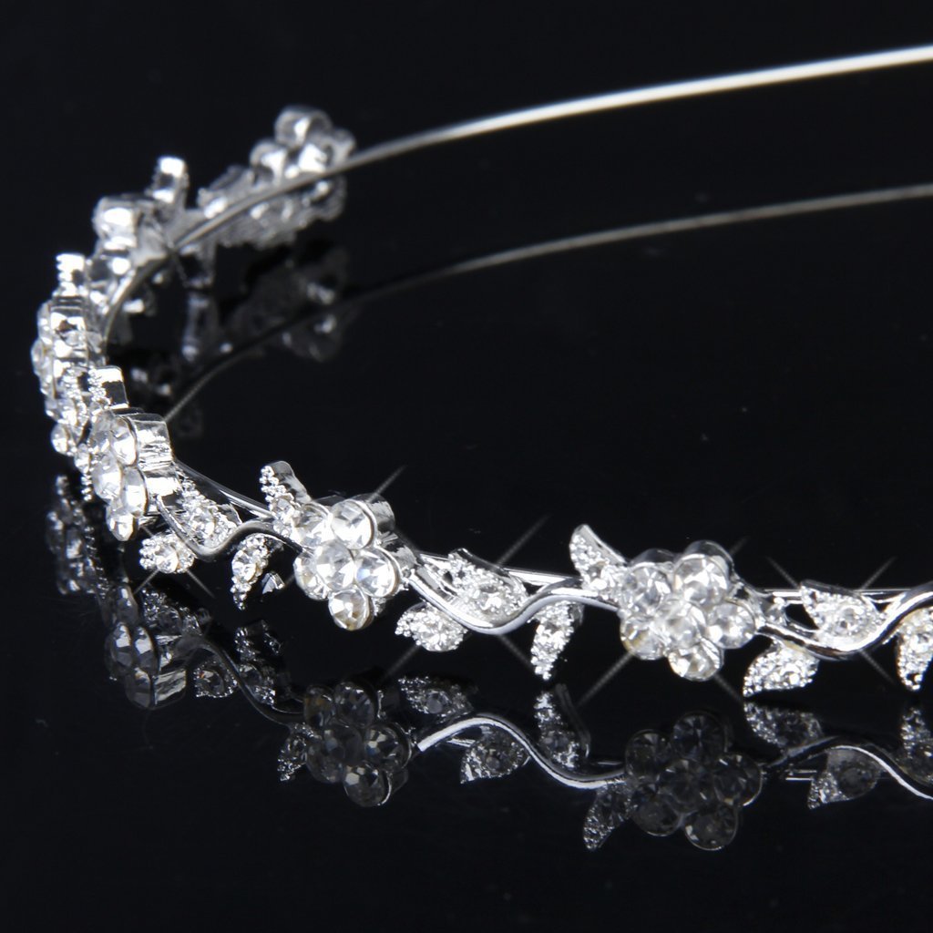Vemonllas Women's Silver Crystal Bridal Headband - Floral Leaf Tiara Crown for Wedding, Prom, Party & Special Occasions | Elegant Hair Accessory for Brides, Bridesmaids & Photoshoots