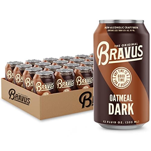 Bravus Oatmeal Dark Non-Alcoholic Craft Beer 24 Pack - 12 Fl Oz Cans | Low Calorie, GABF Silver Medal Winner | Perfect for Parties, BBQs & Healthy Lifestyle