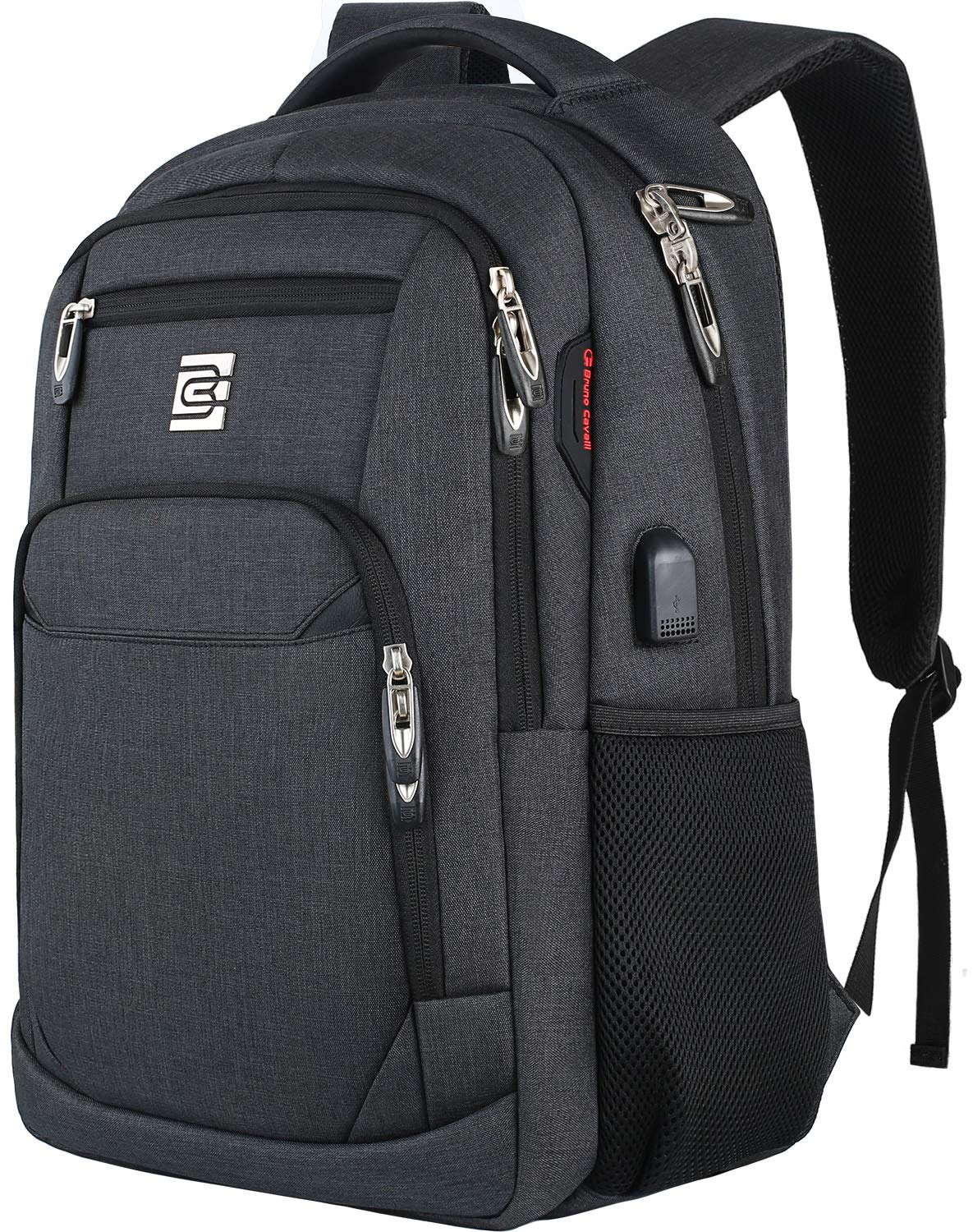Laptop Backpack for Business Travel - Anti-Theft Slim Durable USB Charging Port Water Resistant College Computer Bag for Women & Men - Fits 15.6 Inch Laptop & Notebook - Black - Ideal for Office, Commute & Campus Use