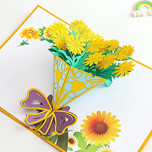 3D Pop Up Greeting Cards for Valentine's Day, Mother's Day, Anniversary & Birthday - Sunflower Design | Perfect for Wives, Moms & Loved Ones | Handcrafted Paper Flower Cards for Special Occasions & Romantic Gifts