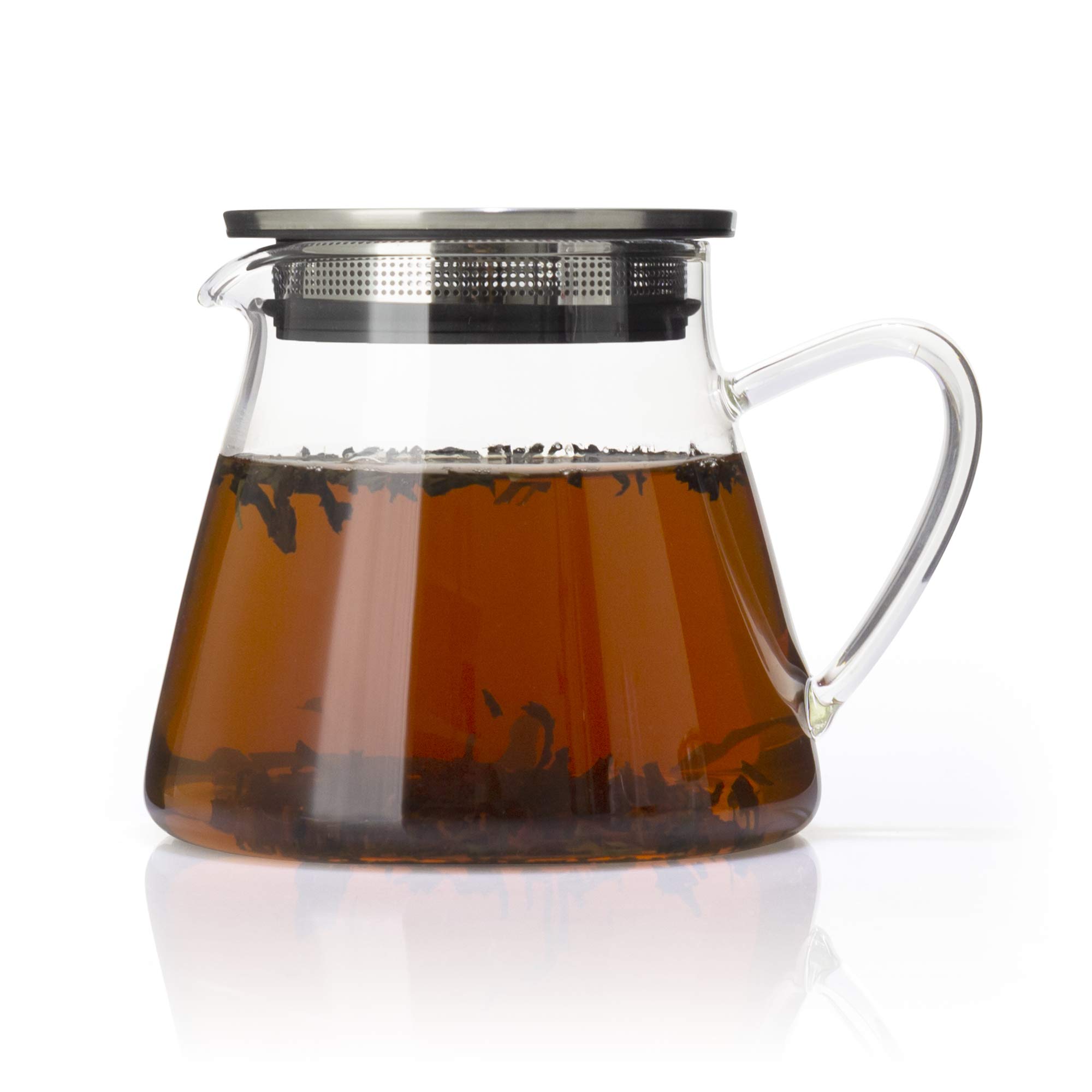 Four Life 841 Heat Resistant Glass Teapot - 18.9 fl oz (532 ml) Capacity for 3 Cups with Lid & Tea Strainer | Microwave & Dishwasher Safe, One-Handed Pouring | Perfect for Loose Leaf Tea Brewing, Iced Tea Making & Office/Home Use