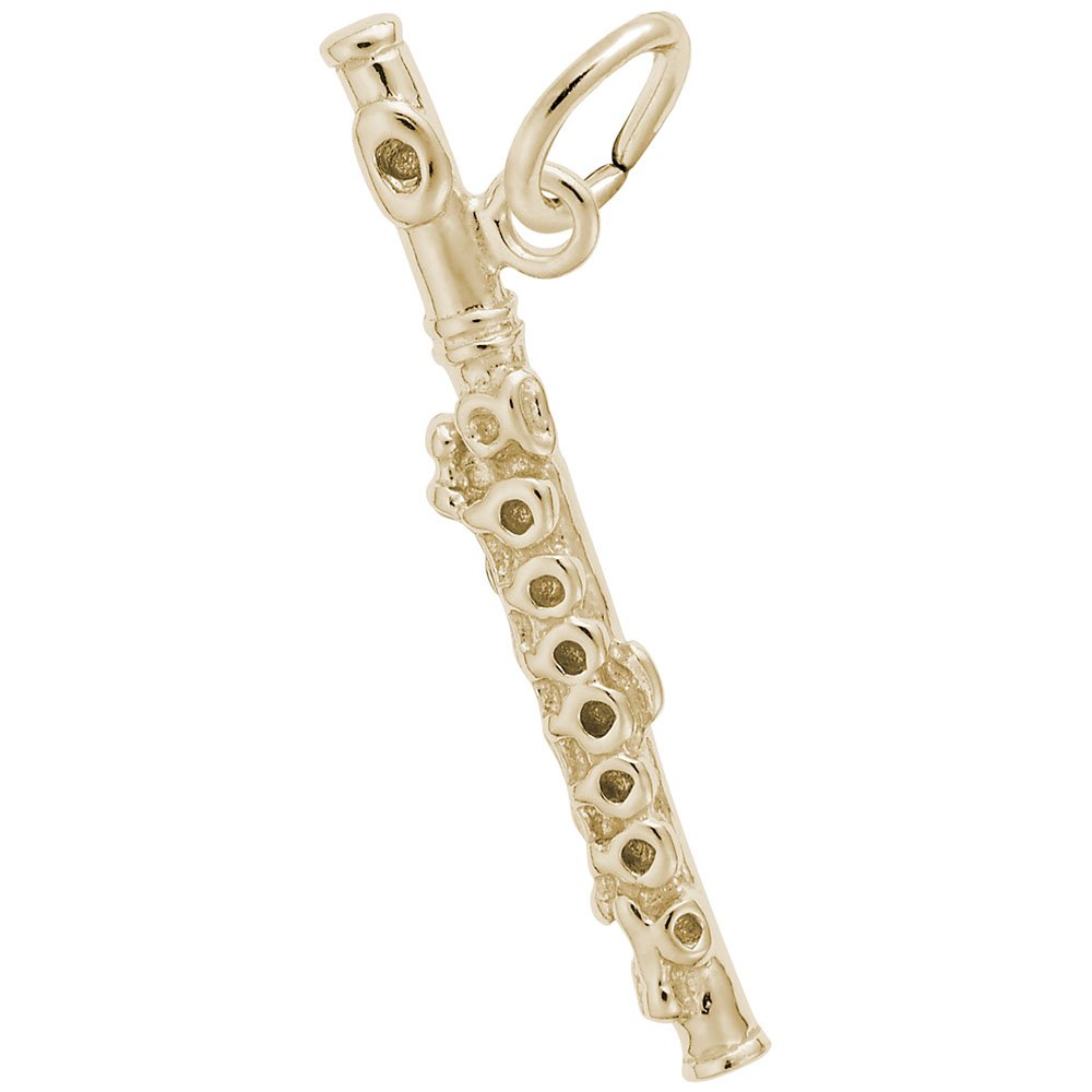 10K Yellow Gold Flute Charm Pendant - Elegant Musical Jewelry for Bracelets & Necklaces - Perfect Gift for Musicians, Music Lovers & Graduation