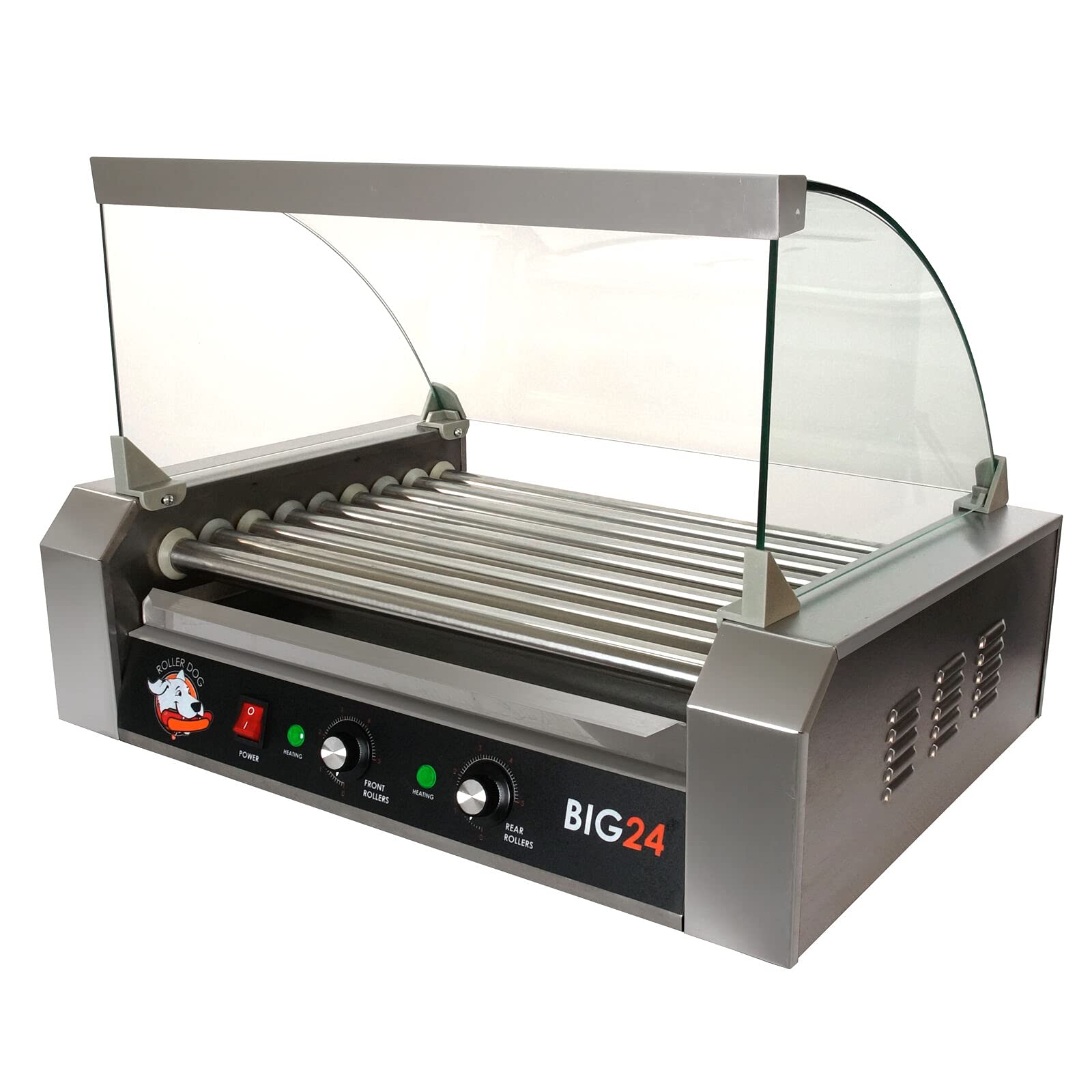 VIZIONSTAR Commercial 24 Hot Dog Roller Grill Machine - 9 Stainless Steel Rollers for Hot Dogs, Sausages & Sandwiches - Perfect for Restaurants, Convenience Stores & Food Trucks