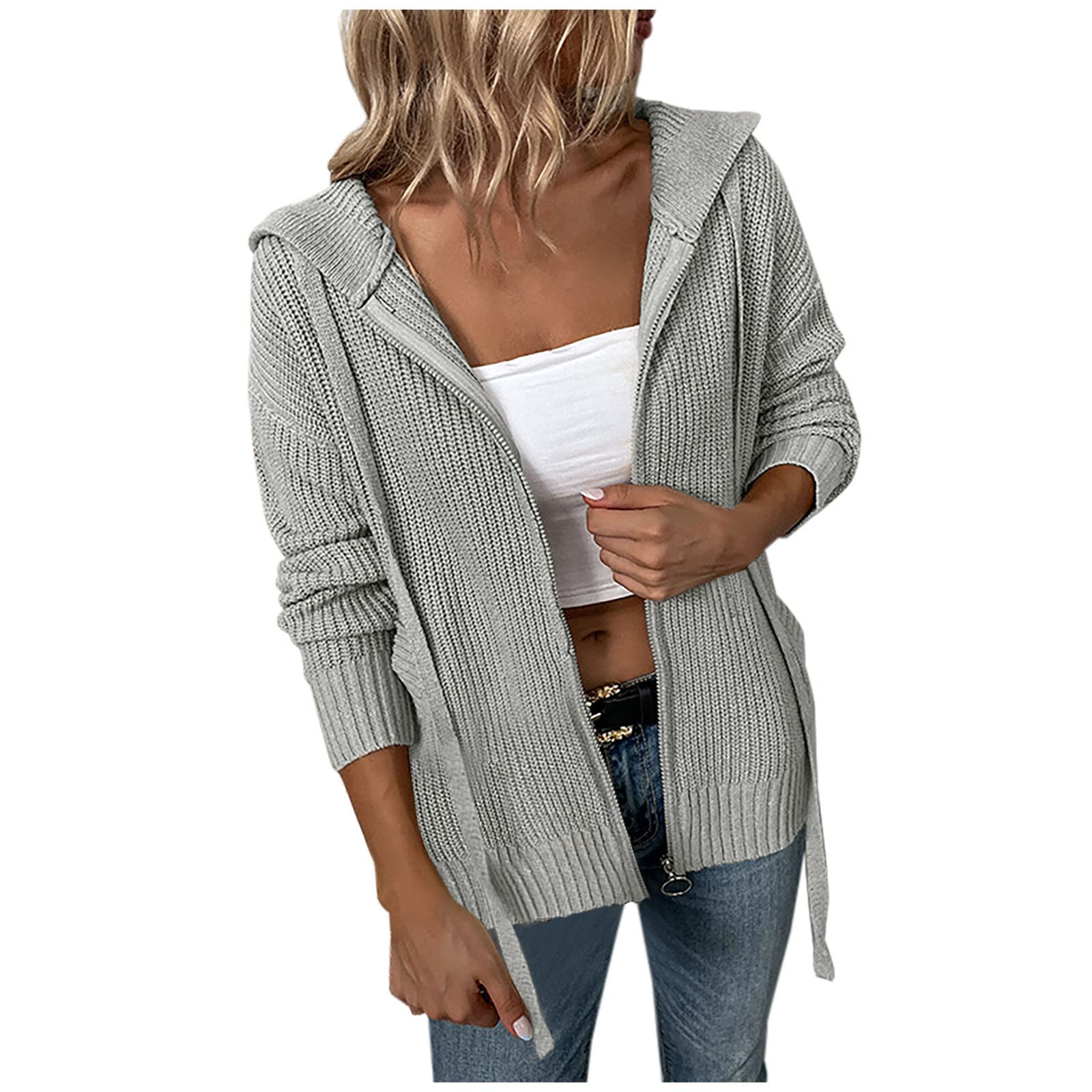Women's Lightweight Long Sleeve Tunic Sweater - Floral Fall Cardigan with Zipper | Casual Solid Color Knit Top for Layering, Office Wear & Autumn Outfits