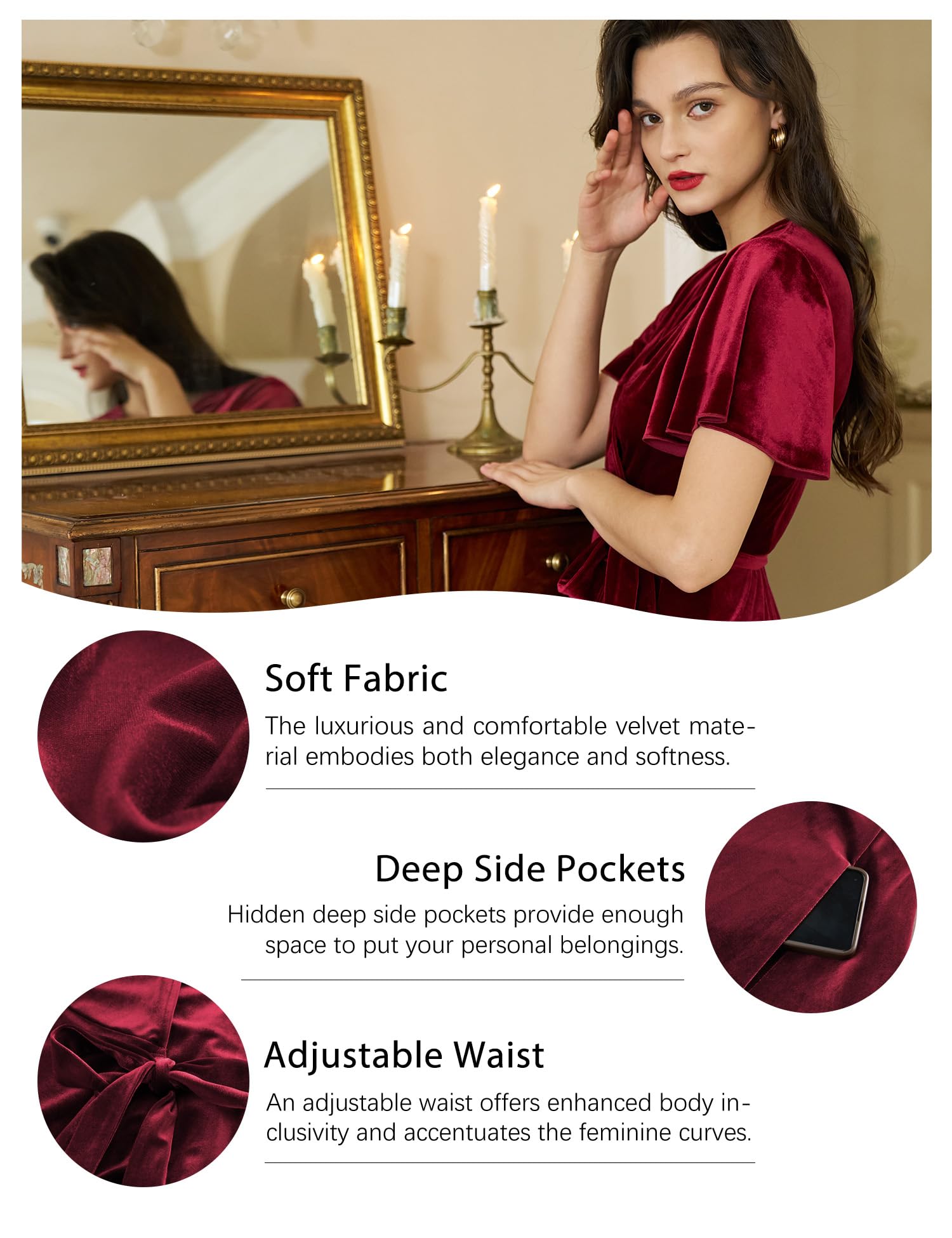 Elegant Women's Velvet Maxi Dress - Boho V Neck Wrap Dress for Wedding Guest, Fall Maternity & Formal Occasions with Pockets | Perfect for Holiday Parties, Date Nights & Special Events