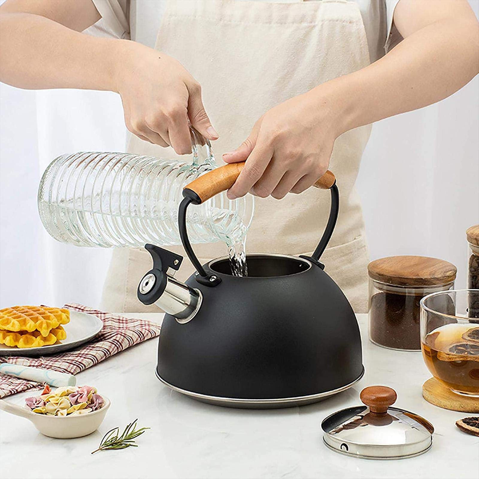 2.5L Stainless Steel Whistling Tea Kettle - Induction Compatible, Universal Heat Source for Stovetop, Gas & Electric - Perfect for Coffee, Tea & Hot Water Brewing at Home or Office