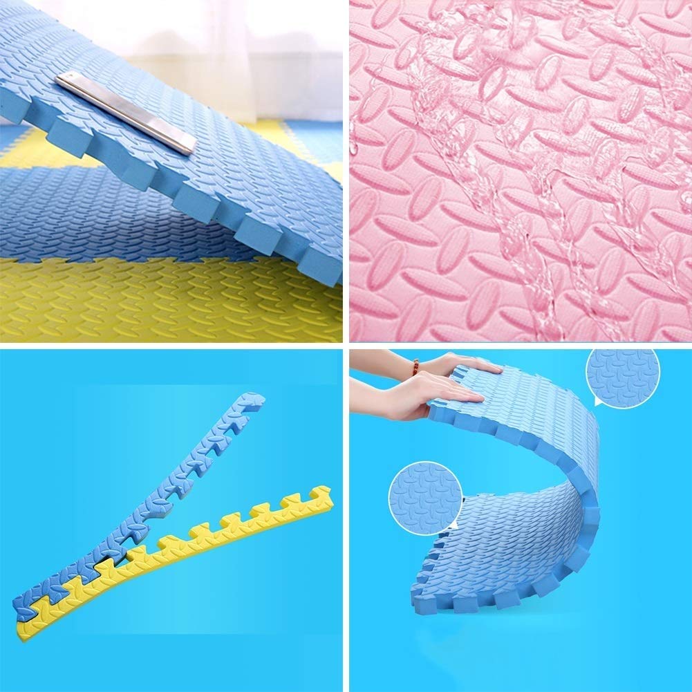Non-Toxic EVA Foam Interlocking Floor Tiles for Kids Playroom, Gym & Exercise - 1.2cm Thick Puzzle Mats with Borders (30x30cm/60x60cm) - Safe Play Area for Toddlers, Home Workout & Yoga Studio (Yellow, 36-Piece Set)