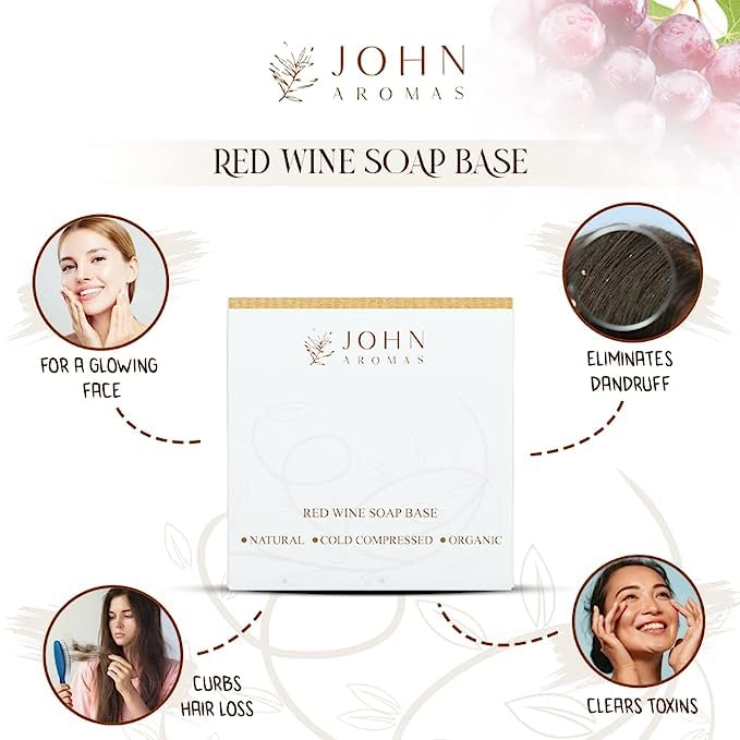 JOHN AROMAS Red Wine Soap Base - Natural Moisturizing & Nourishing Bar Soap for All Skin Types | Gently Exfoliates Dead Skin Cells | 500g | Perfect for Daily Skincare & Spa Relaxation at Home