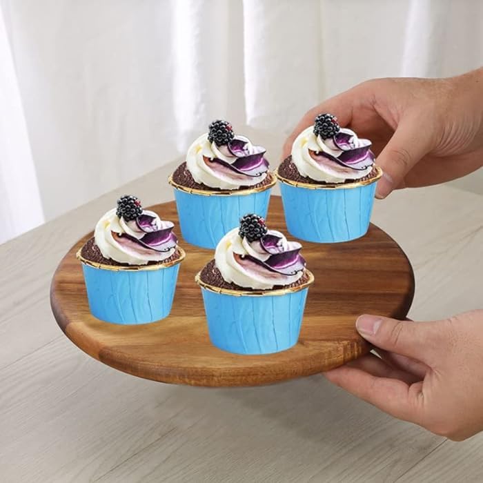 Premium Expandable Muffin Cupcake Liners - Blue Exterior & Gold Interior, Medium Size (50-Pack) | Perfect for Baking, Party Decorations & Gift Packaging