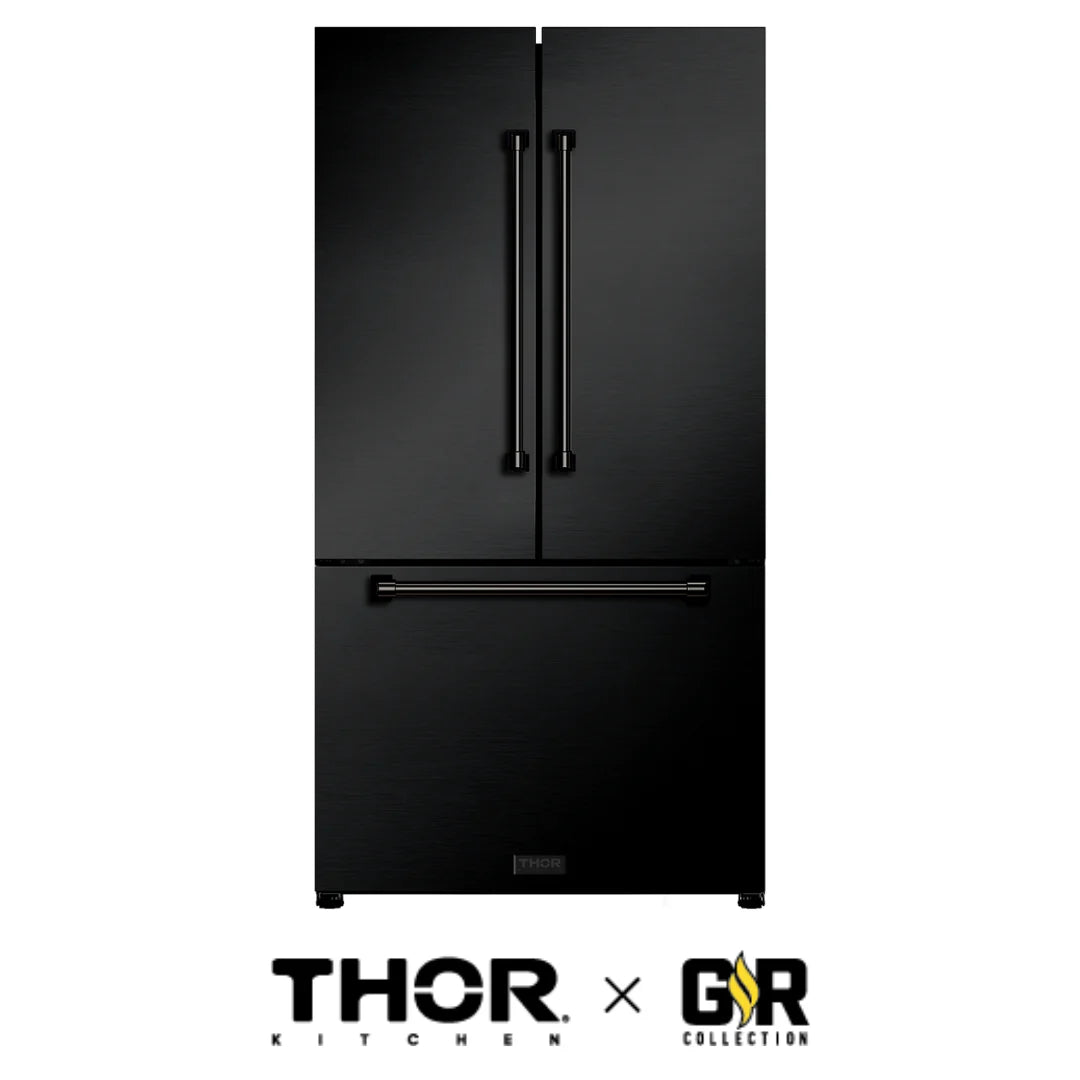 Gordon Ramsay by THOR Kitchen 36 Inch Matte Black Refrigerator RF3621CTD00 - Premium Stainless Steel French Door Fridge for Modern Kitchens & Home Chefs