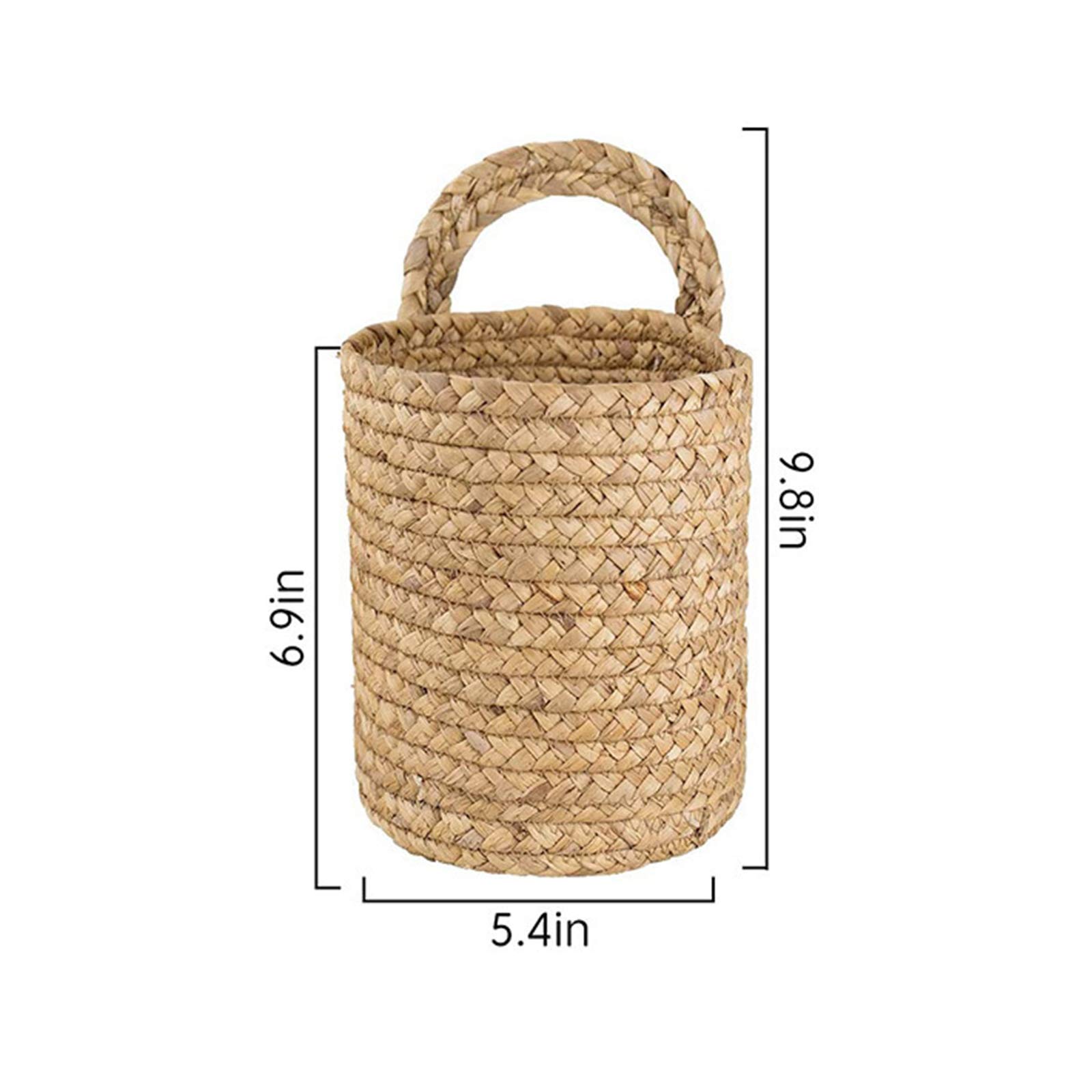 2-Pack Natural Seagrass Hanging Planter Baskets - Woven Wall Storage Baskets with Handles for Plants, Flowers & Home Decor (5.4 x 6.9 Inch) - Perfect for Boho Wall Decor, Bathroom Storage & Nursery Organization