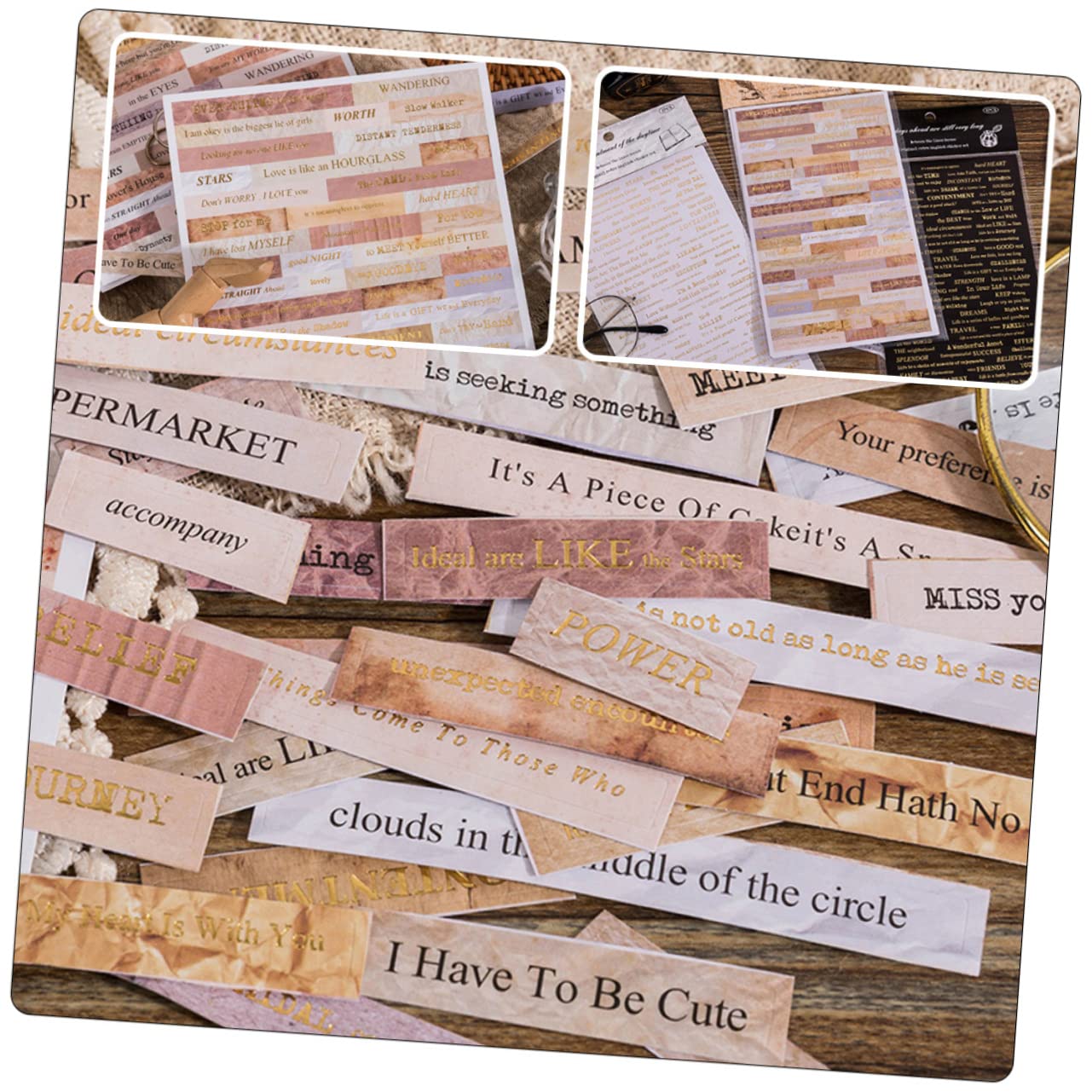 VILLCASE 20 Sets Craft Stickers - English Letter Stickers, Paper Stamps & Decorative Stickers for Scrapbooking, Journaling, DIY Projects & Home Decor | Multifunctional Stationery Supplies