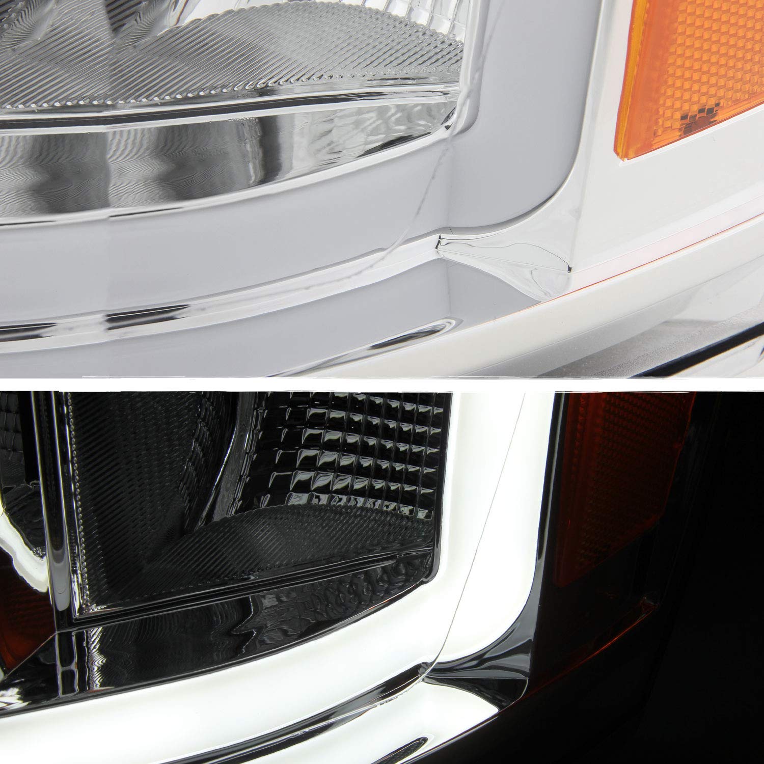 AKKON Chrome Projector Headlights for 2006-2008 Dodge Ram 1500 & 2006-2009 Ram 2500/3500 - LED Light Bar, Left & Right Pair - Upgrade Your Truck's Nighttime Visibility & Style