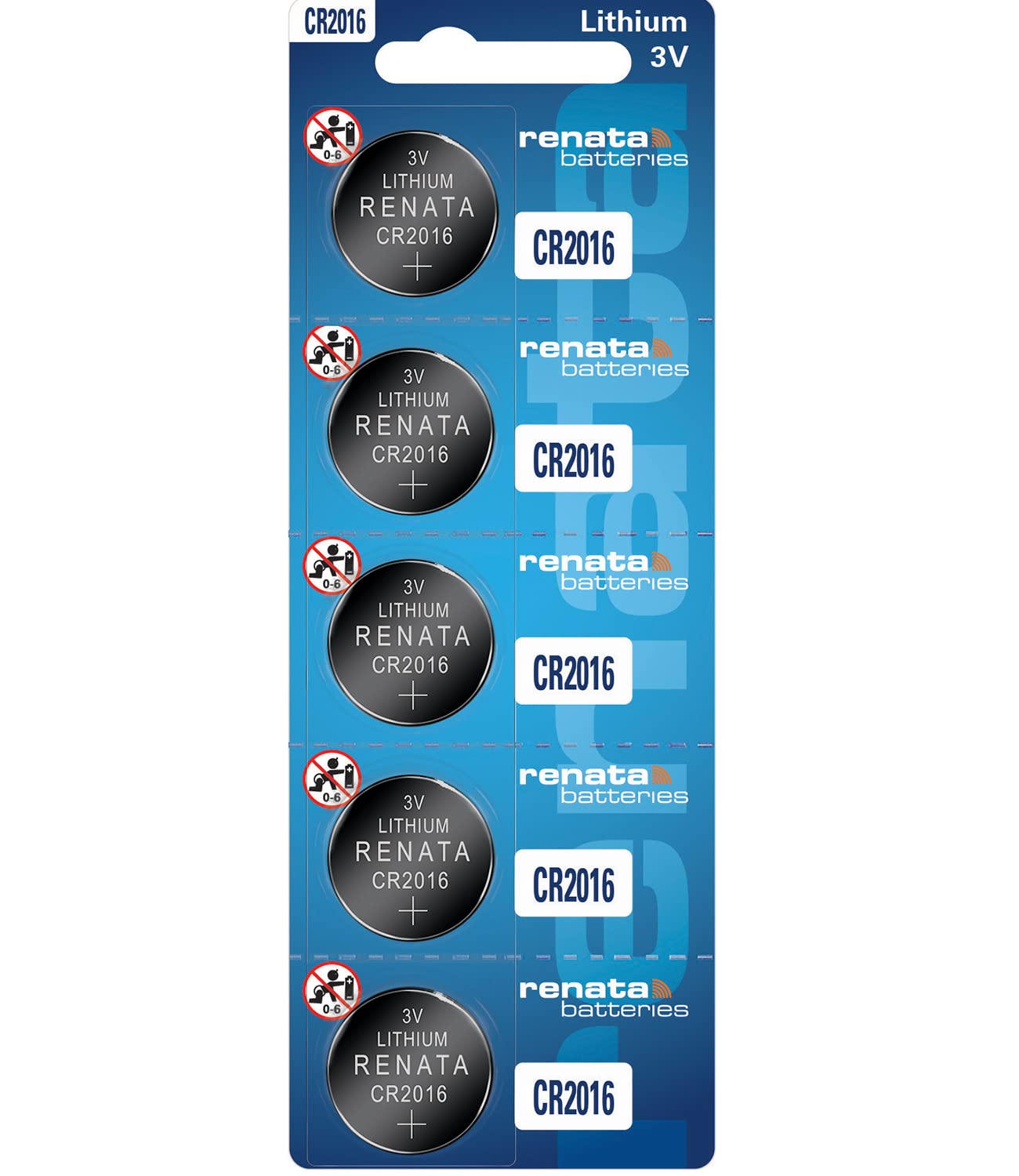Renata CR2016 3V Lithium Coin Battery (5-Pack) - Long-Lasting Power for Watches, Calculators, Key Fobs & Small Electronics