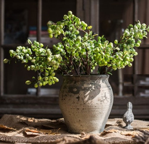 Modern Artificial Flowers for Home Decoration - Green Cranberry Fruit Branch Floral Arrangement Ideas for Living Room & Bedroom | Spring Home Decor, Wedding Centerpiece, Office Desk Decor